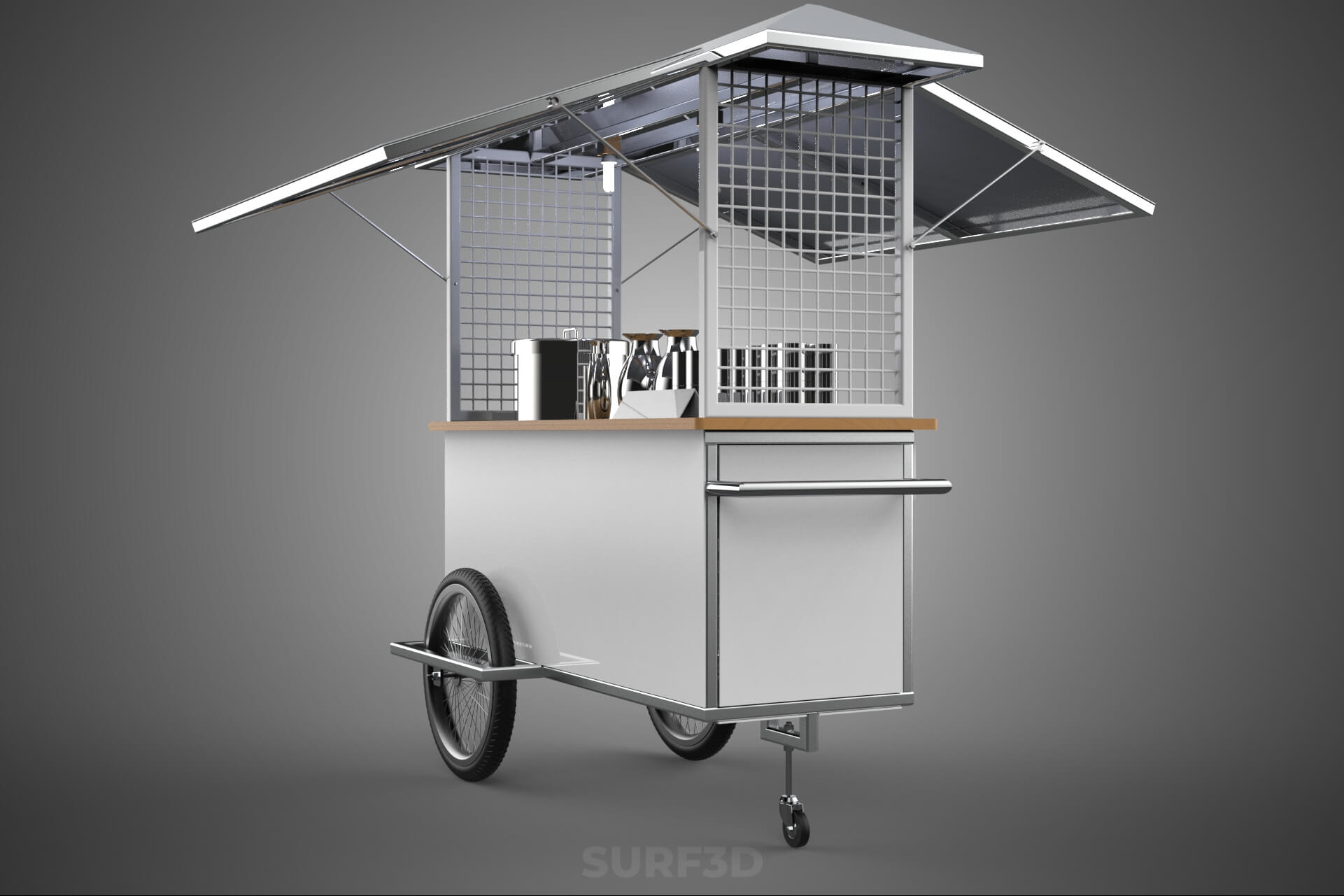 Street Food Cart Trolley Beverage Stall Vending Booth Kiosk 3D Model