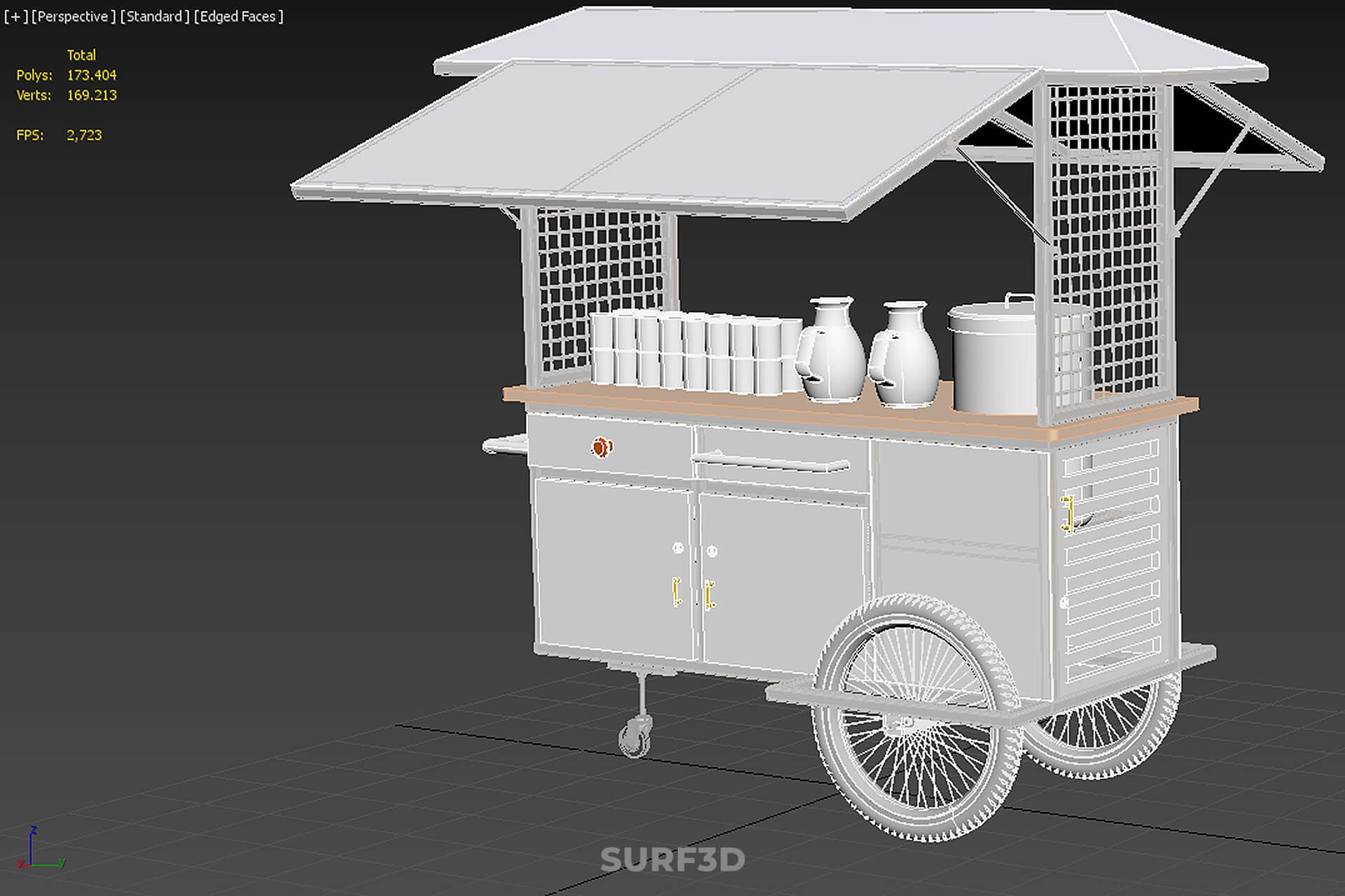 Street Food Cart Trolley Beverage Stall Vending Booth Kiosk 3D Model
