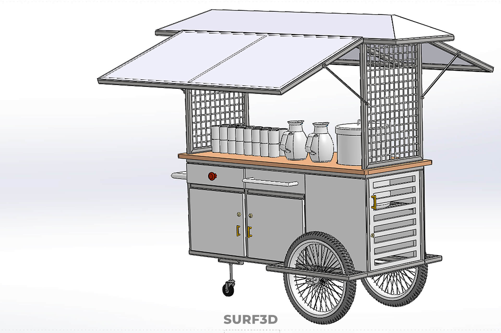 Street Food Cart Trolley Beverage Stall Vending Booth Kiosk 3D Model