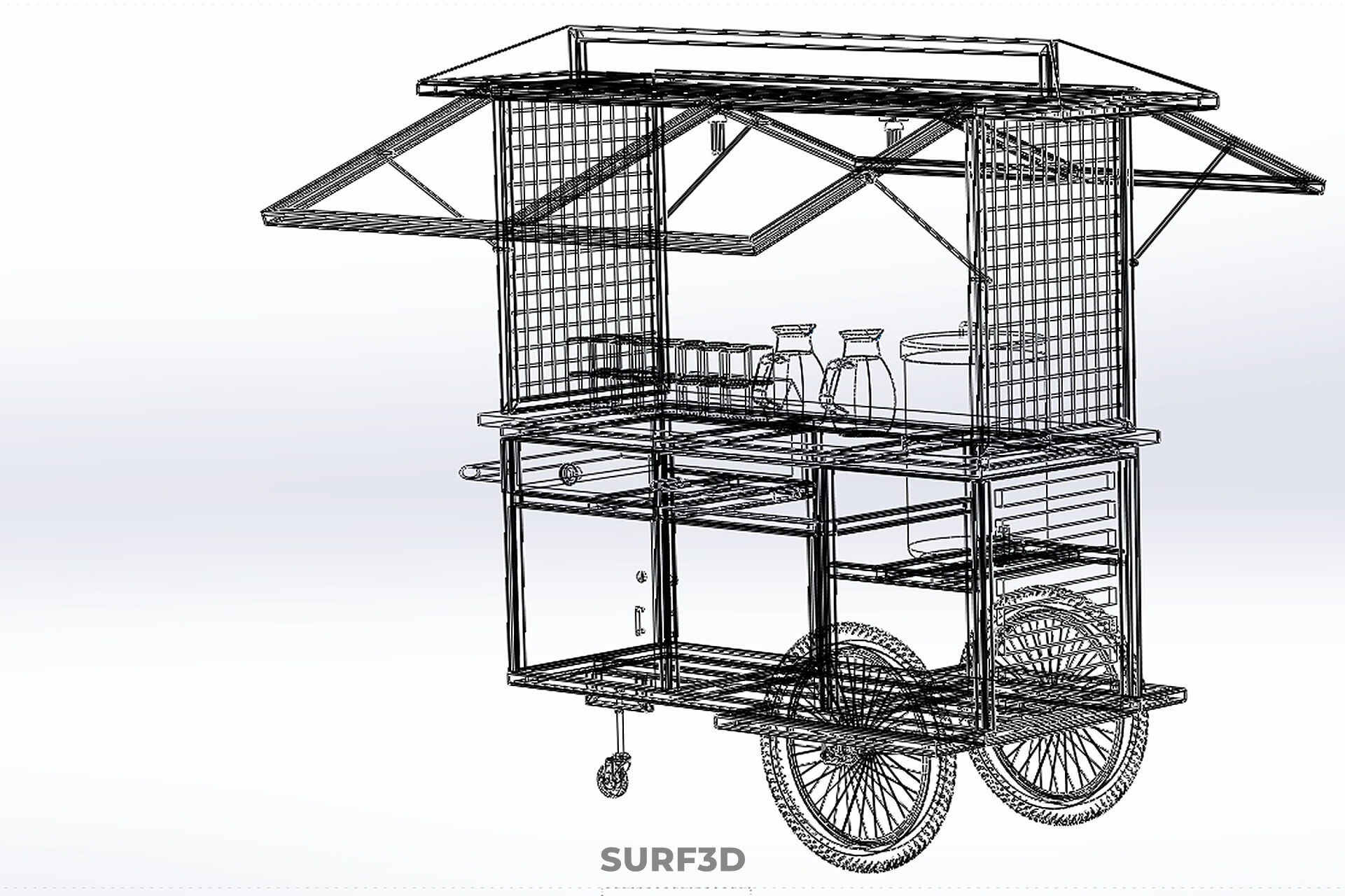 Street Food Cart Trolley Beverage Stall Vending Booth Kiosk 3D Model