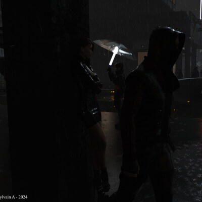 Rainy Night in Decayed District 3D Wallpaper
