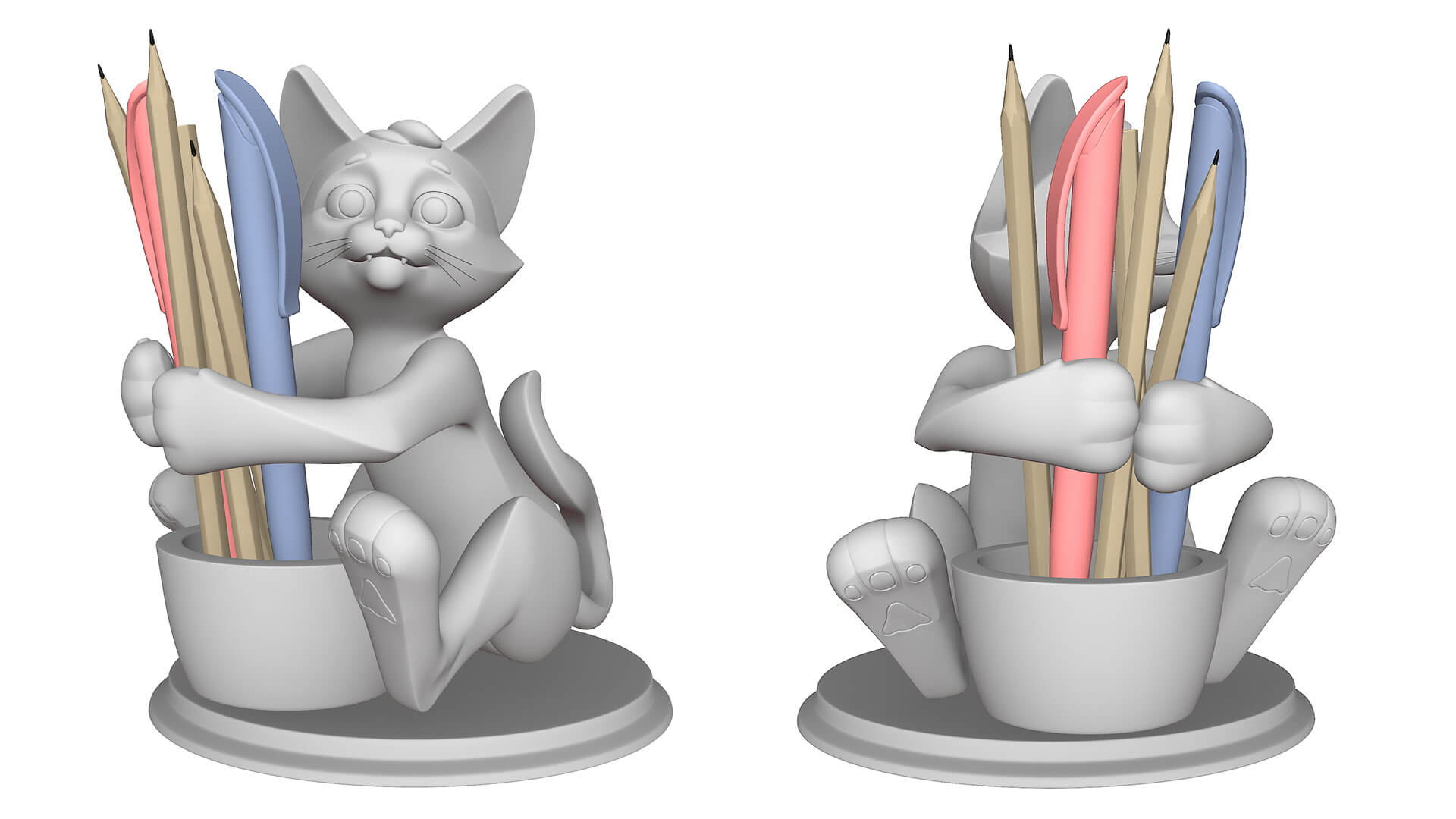 Cat Stand For Pens and Pencils 3D Model