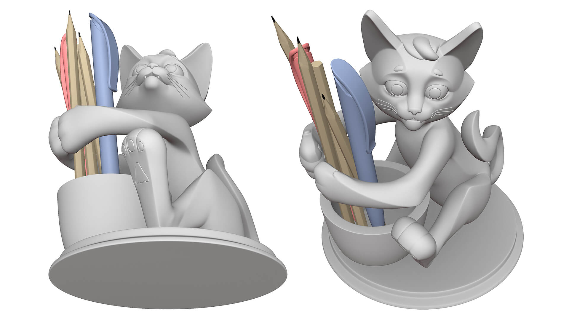 Cat Stand For Pens and Pencils 3D Model