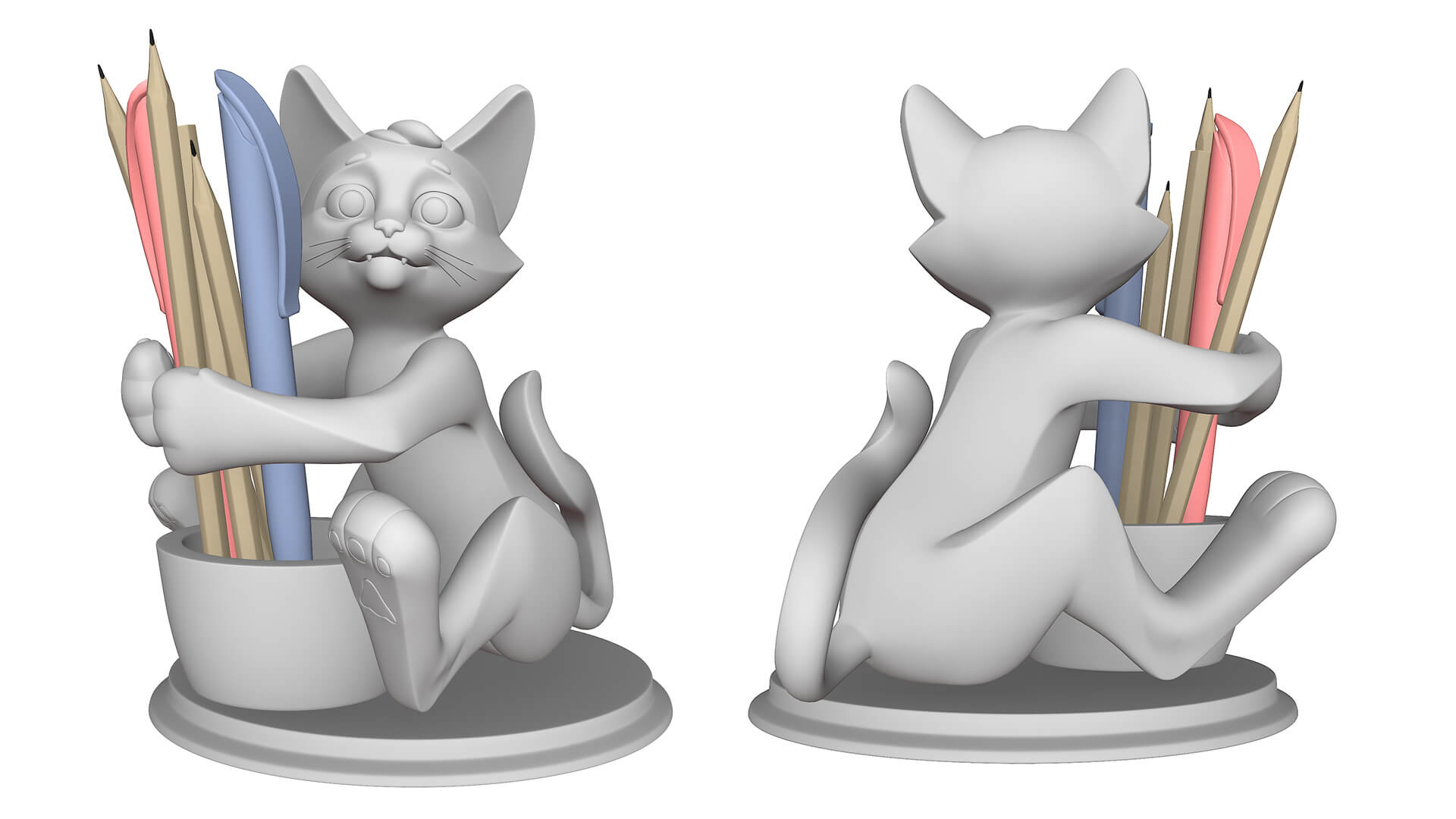 Cat Stand For Pens and Pencils 3D Model
