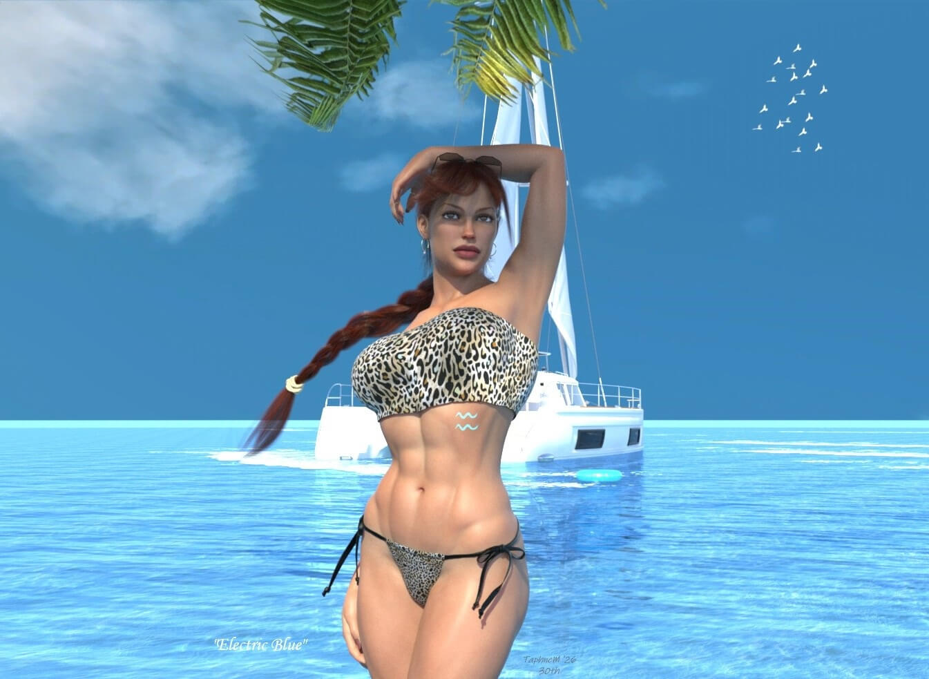 Electric Blue Lara Croft 3D Render, Digital Artwork by TaphneM