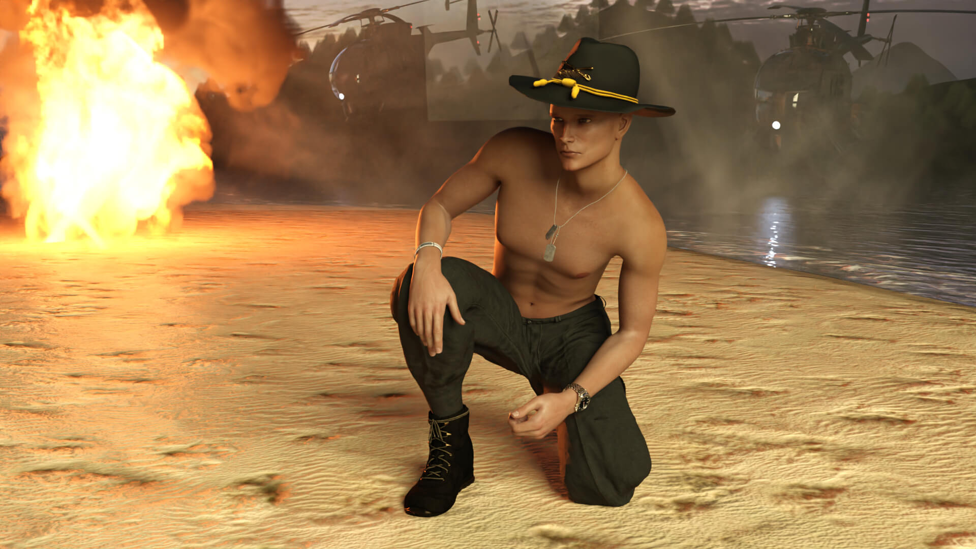 I Love the Smell of Napalm in the Morning 3D Render, Digital Artwork by TattooBodo