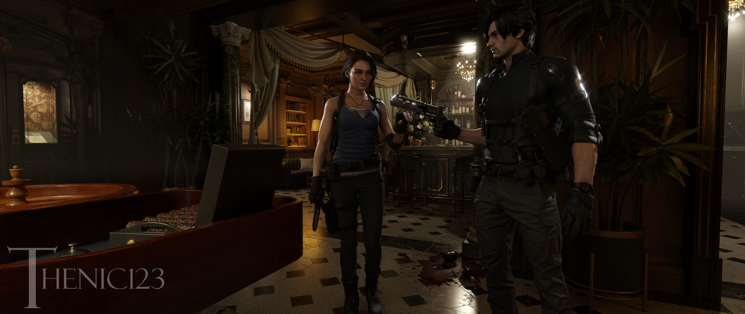 Jill Valentine - RE9 Leon S. Kennedy - RHCC Parlor 3D Render, Digital Artwork by thenic123