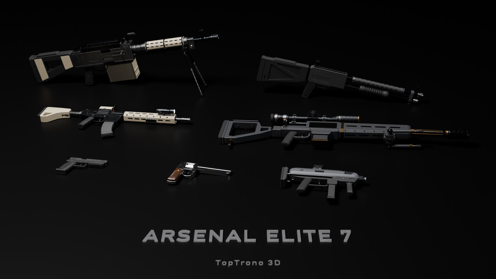 ARSENAL ELITE 7 - Animated Weapon Pack 3D Model