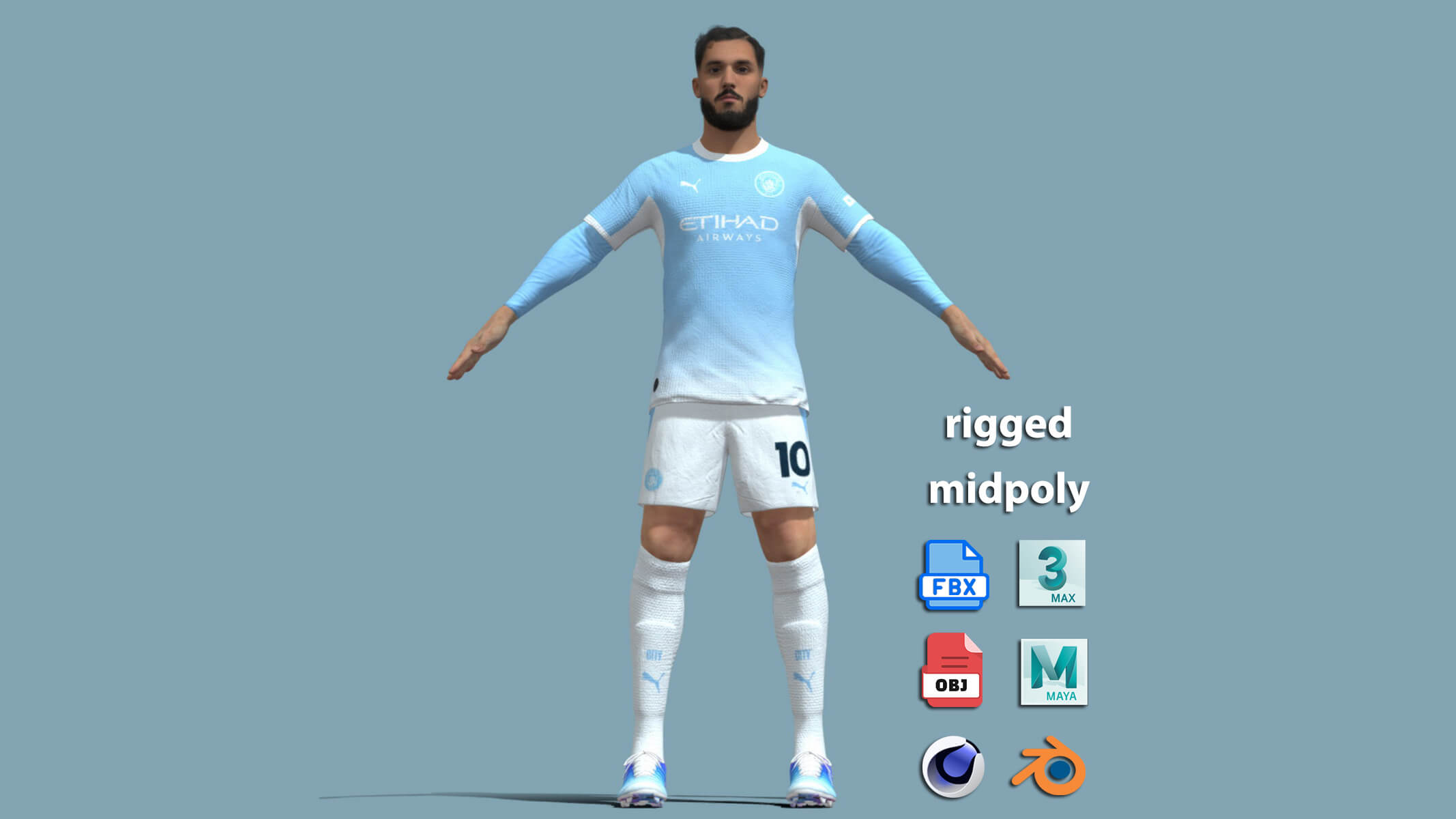 A-Pose Rigged Cherki Manchester City 2026 3D Model 3D Model