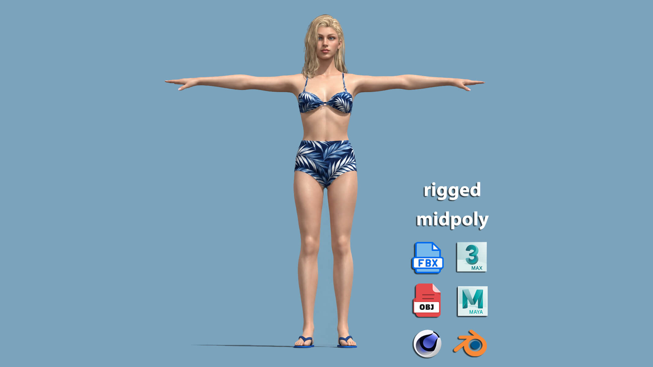 T-Pose Rigged Swimwear Girl 3D Model