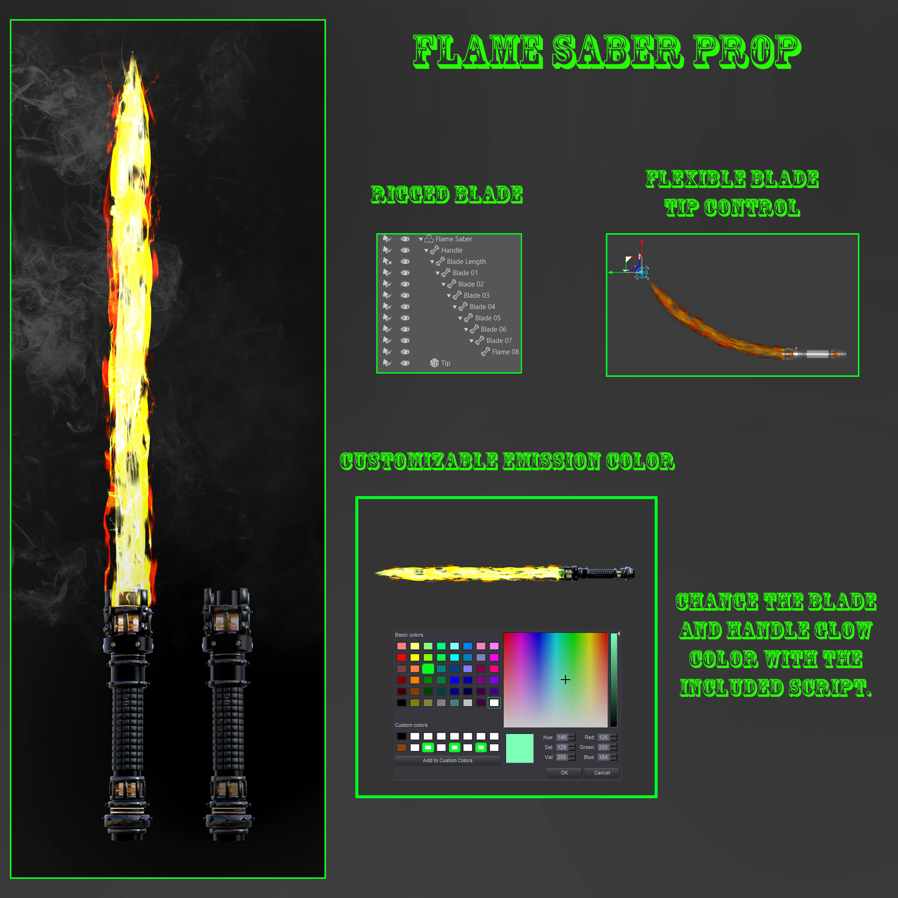 Flame Saber &ndash Rigged Prop for DAZ Studio Daz Content