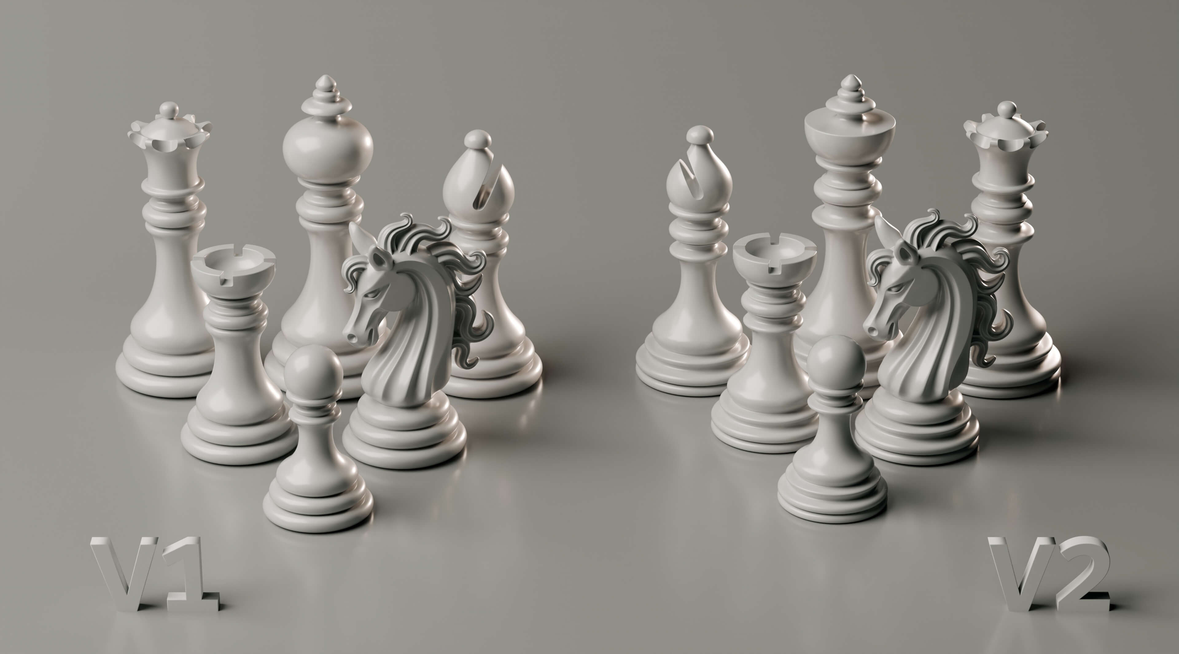 Elegant Modern Chess Pieces Set 3D Model