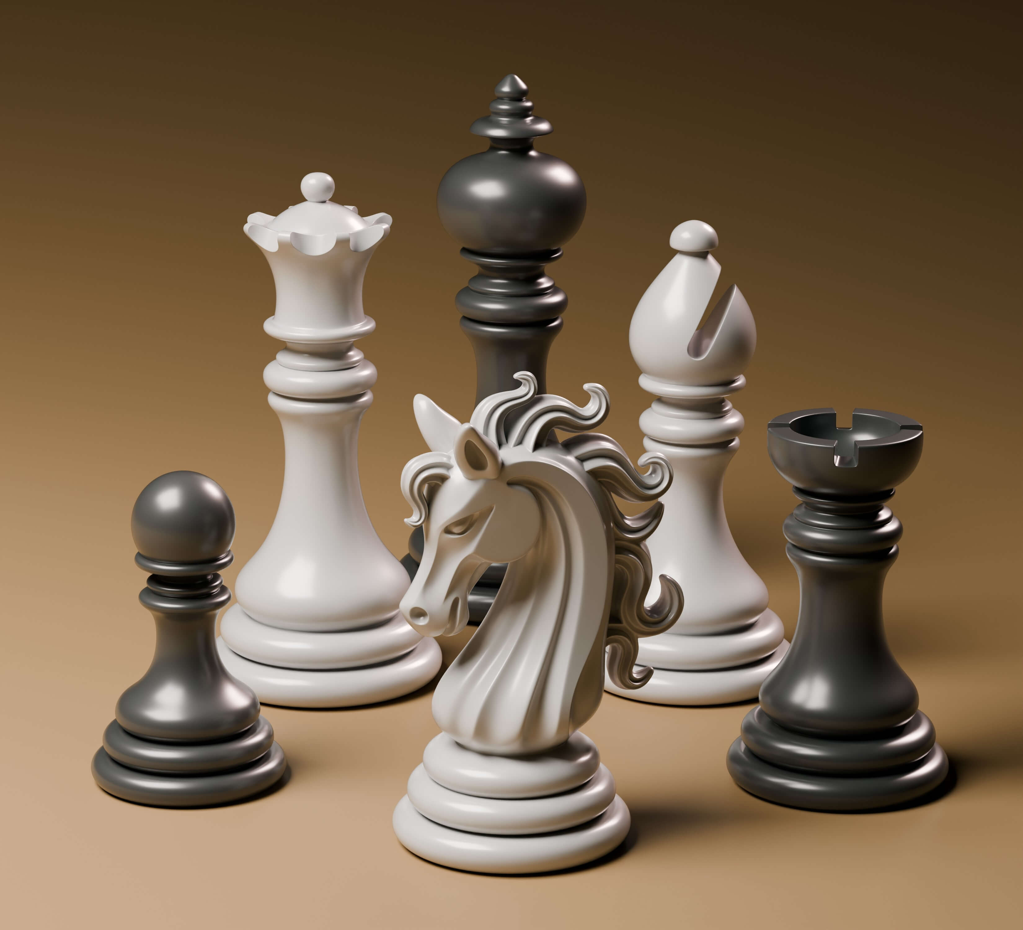 Elegant Modern Chess Pieces Set 3D Model