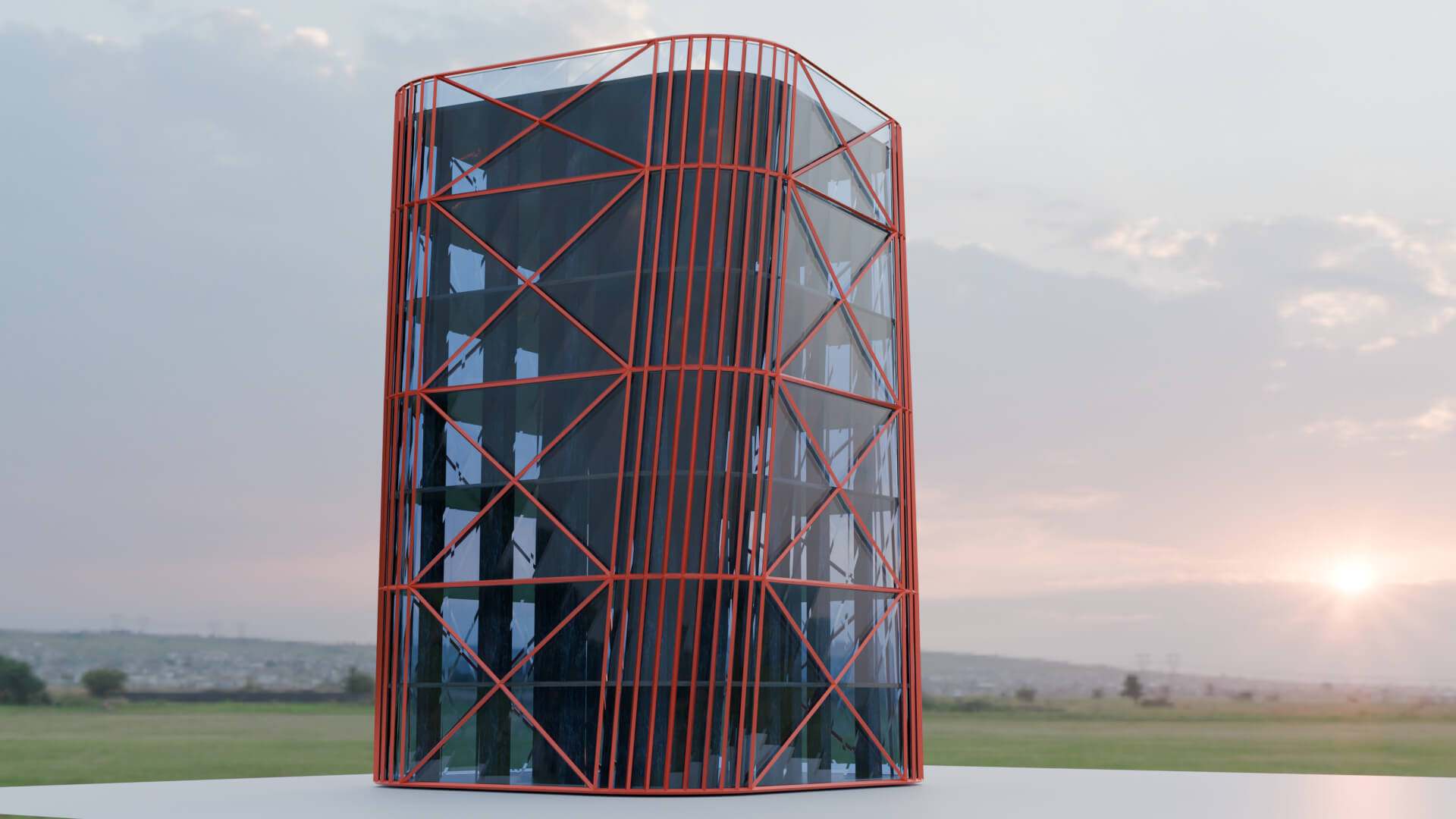 Modern Twisted Skyscraper Building with Diagrid Facade 3D Model