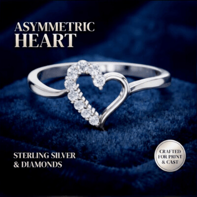 Asymmetric Heart Diamond Ring 3D Model 3D Model