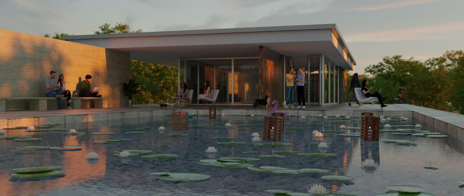 Golden Hour Getaway Luxury Villa Poolside Evening 3D Render, Digital Artwork by Vertex Vault