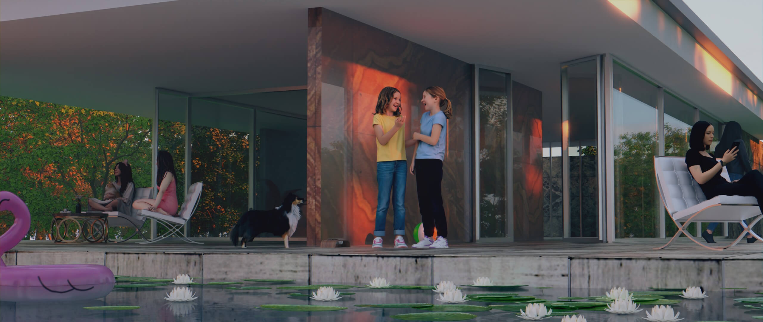 Golden Hour Getaway Luxury Villa Poolside Evening 3D Render, Digital Artwork by Vertex Vault