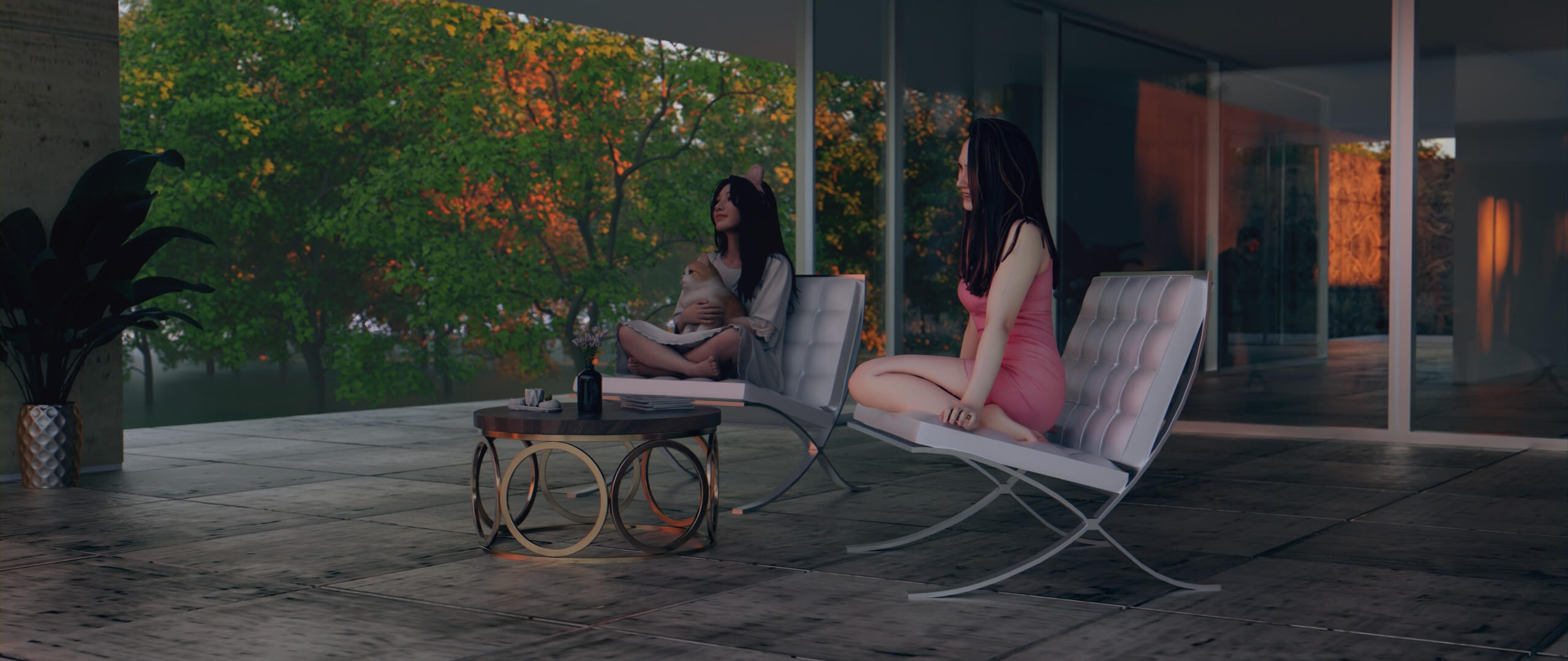 Golden Hour Getaway Luxury Villa Poolside Evening 3D Render, Digital Artwork by Vertex Vault