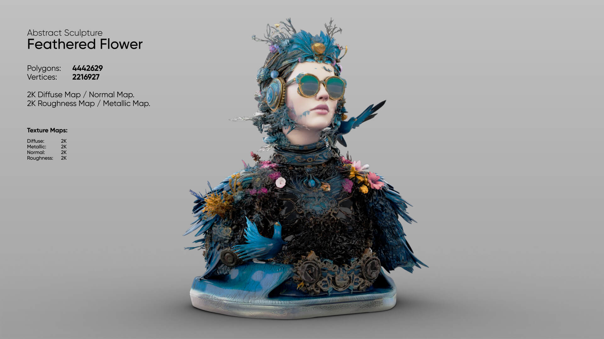 Abstract Sculpture &ndash Feathered Flower 3D Model
