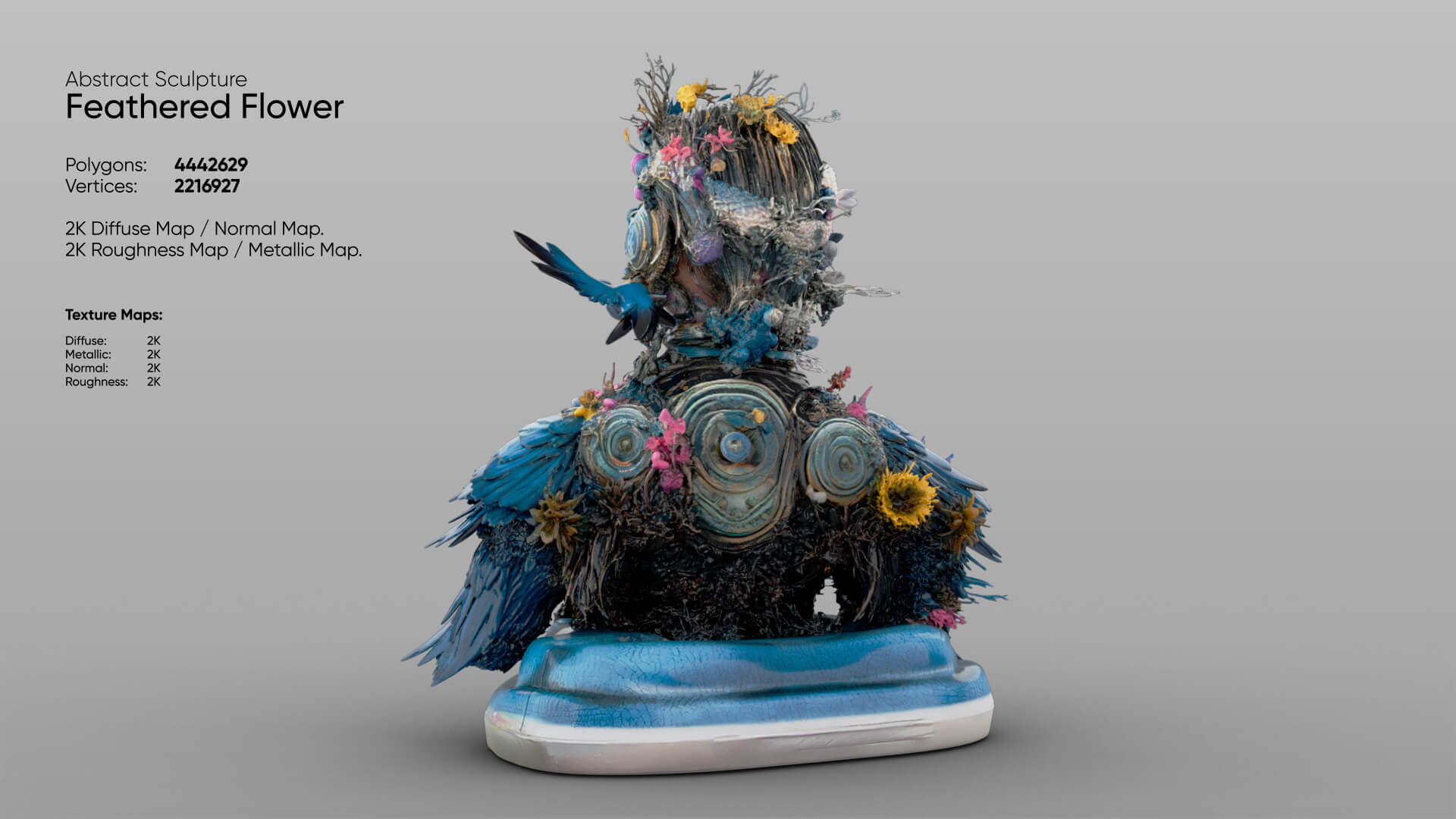 Abstract Sculpture &ndash Feathered Flower 3D Model