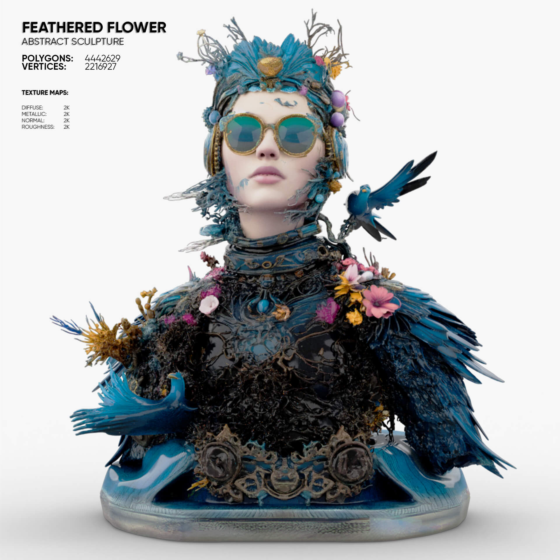 Abstract Sculpture &ndash Feathered Flower 3D Model