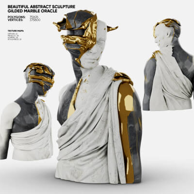 Abstract Sculpture - Gilded Marble Oracle