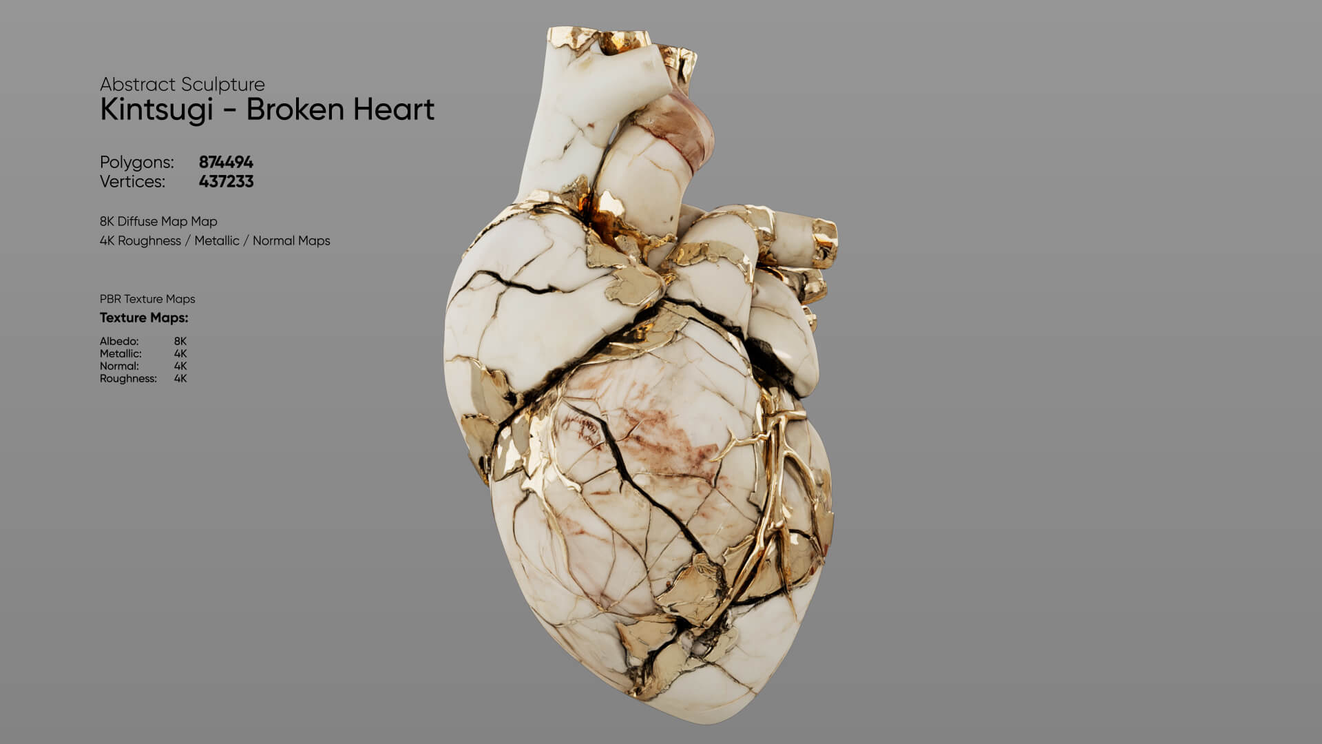 Abstract Sculpture - Kintsugi - Broken Heart 3D Model