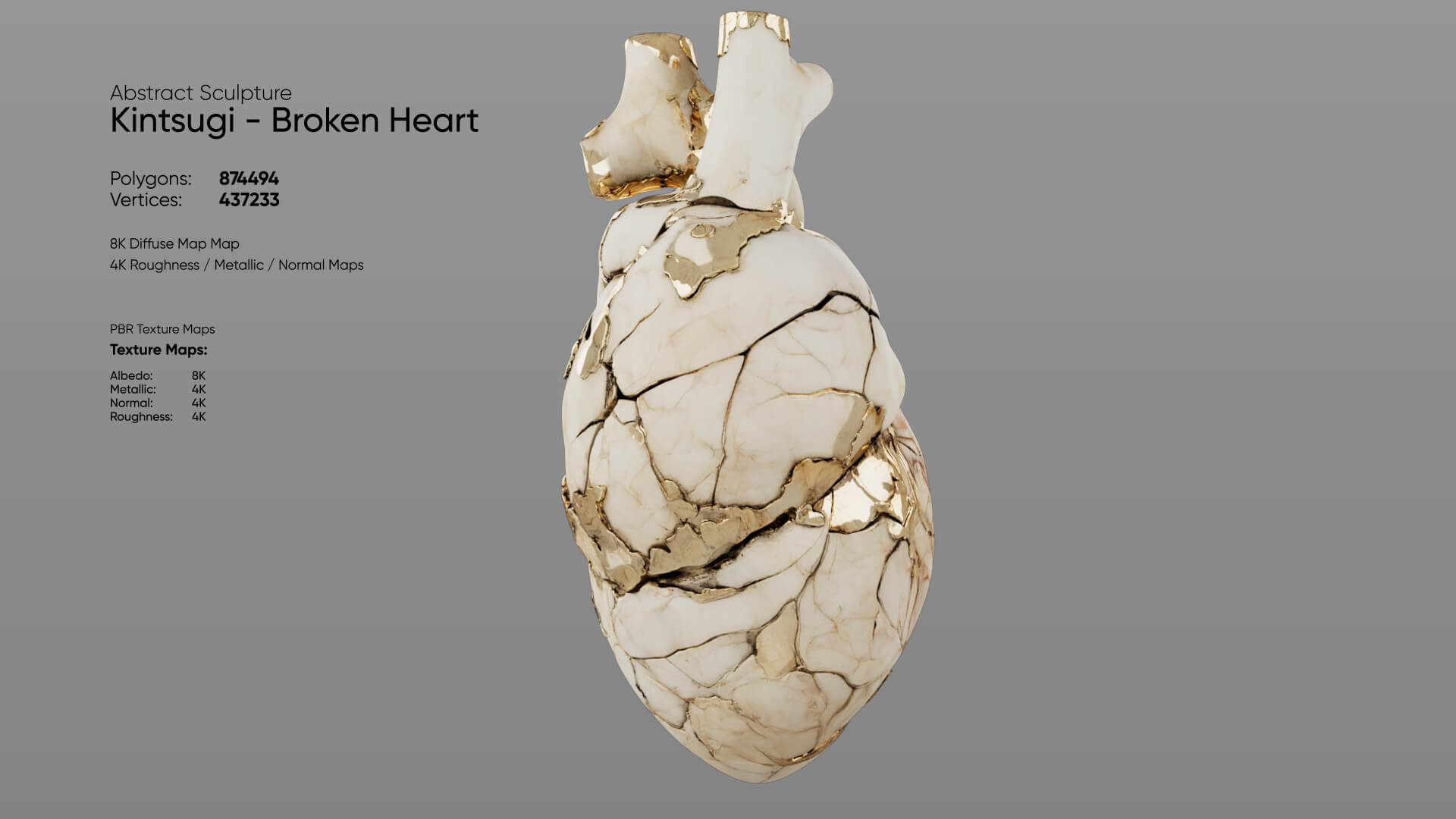Abstract Sculpture - Kintsugi - Broken Heart 3D Model