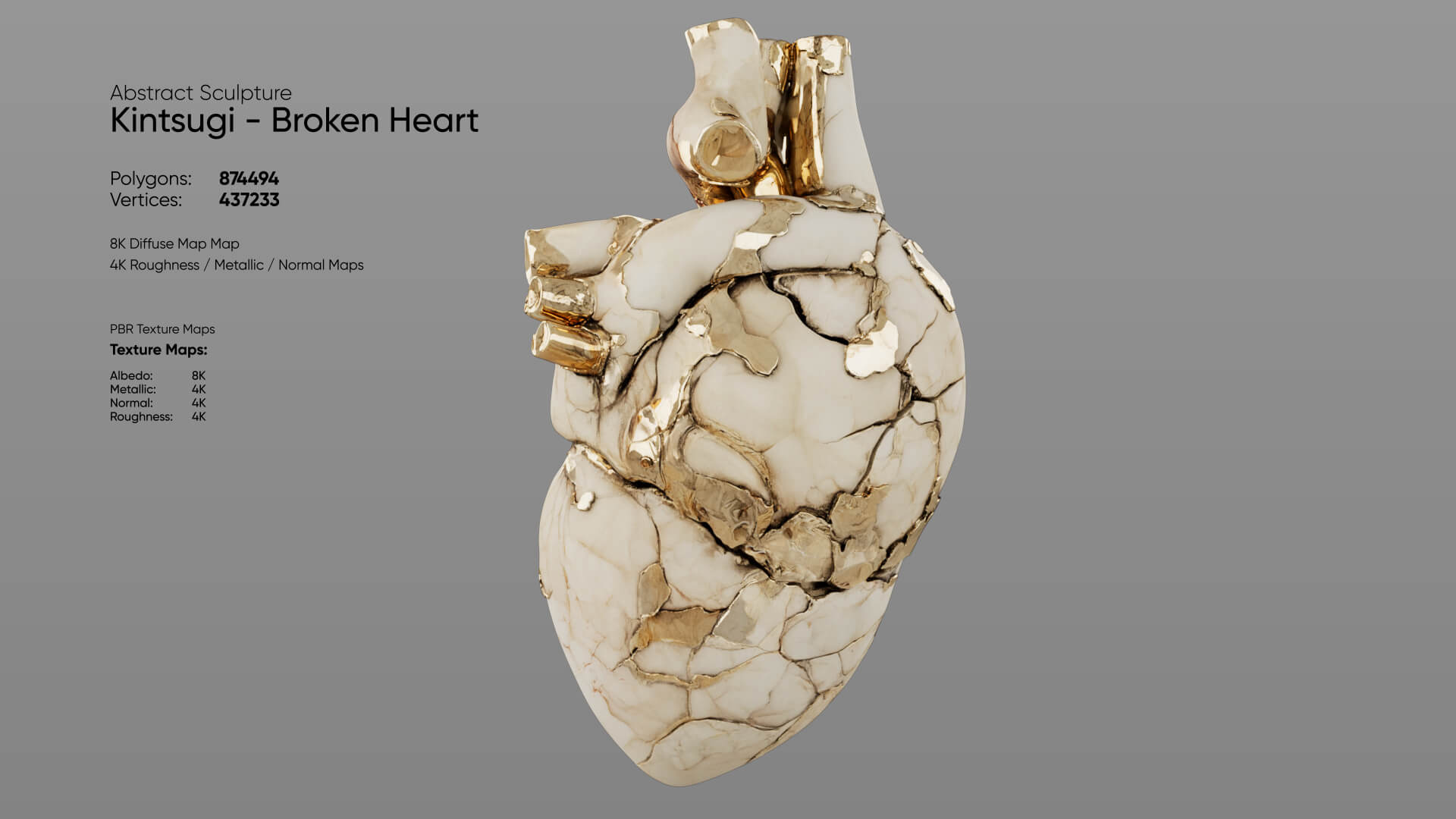 Abstract Sculpture - Kintsugi - Broken Heart 3D Model