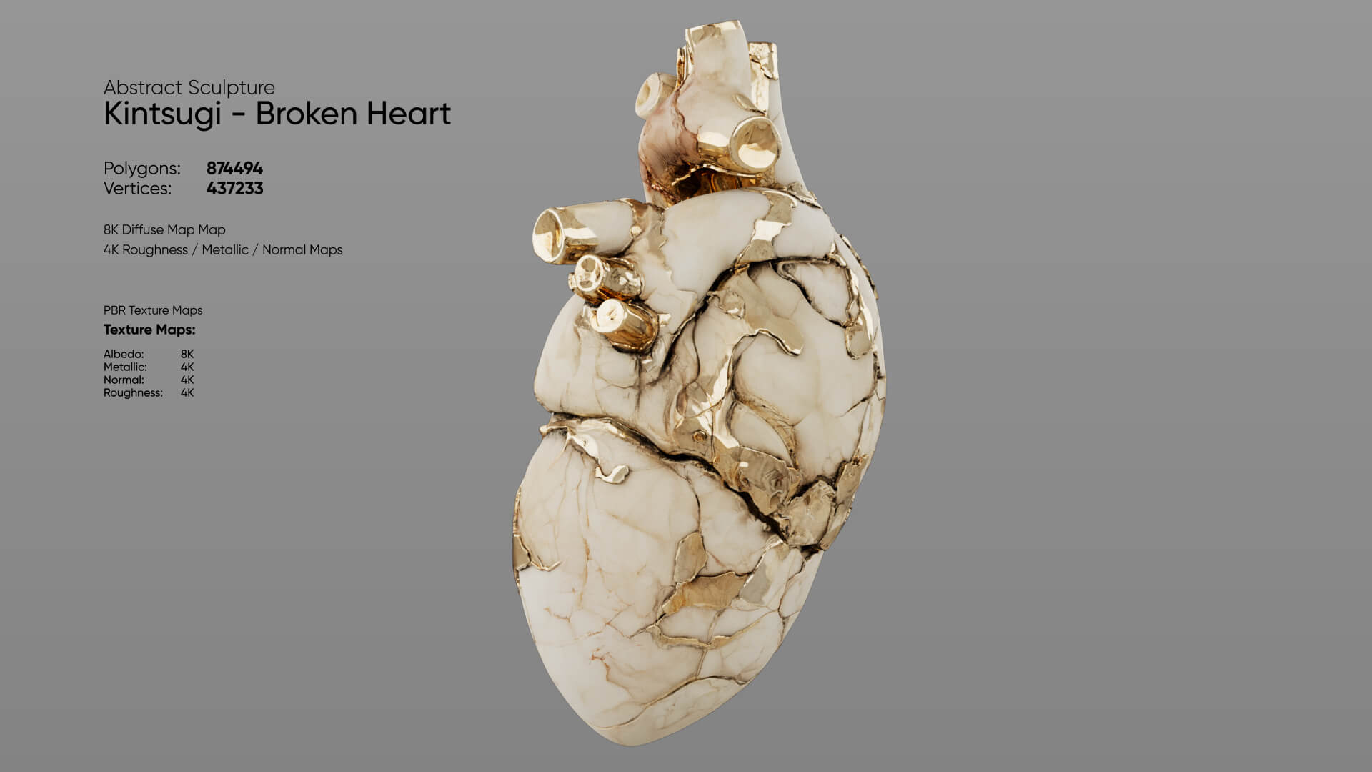 Abstract Sculpture - Kintsugi - Broken Heart 3D Model