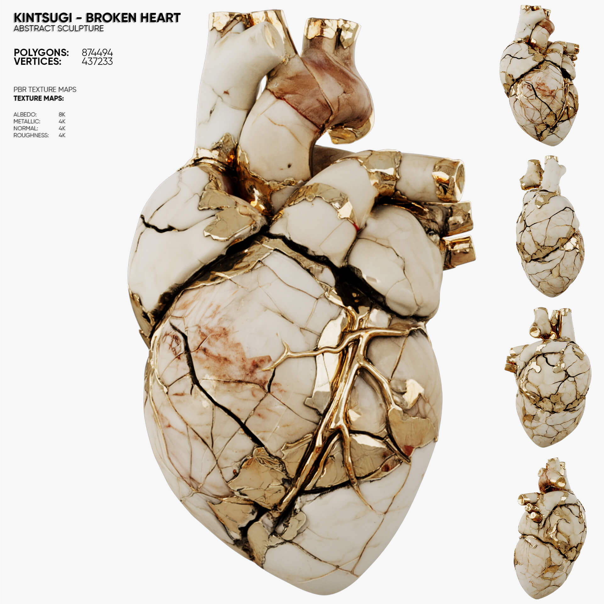 Abstract Sculpture - Kintsugi - Broken Heart 3D Model