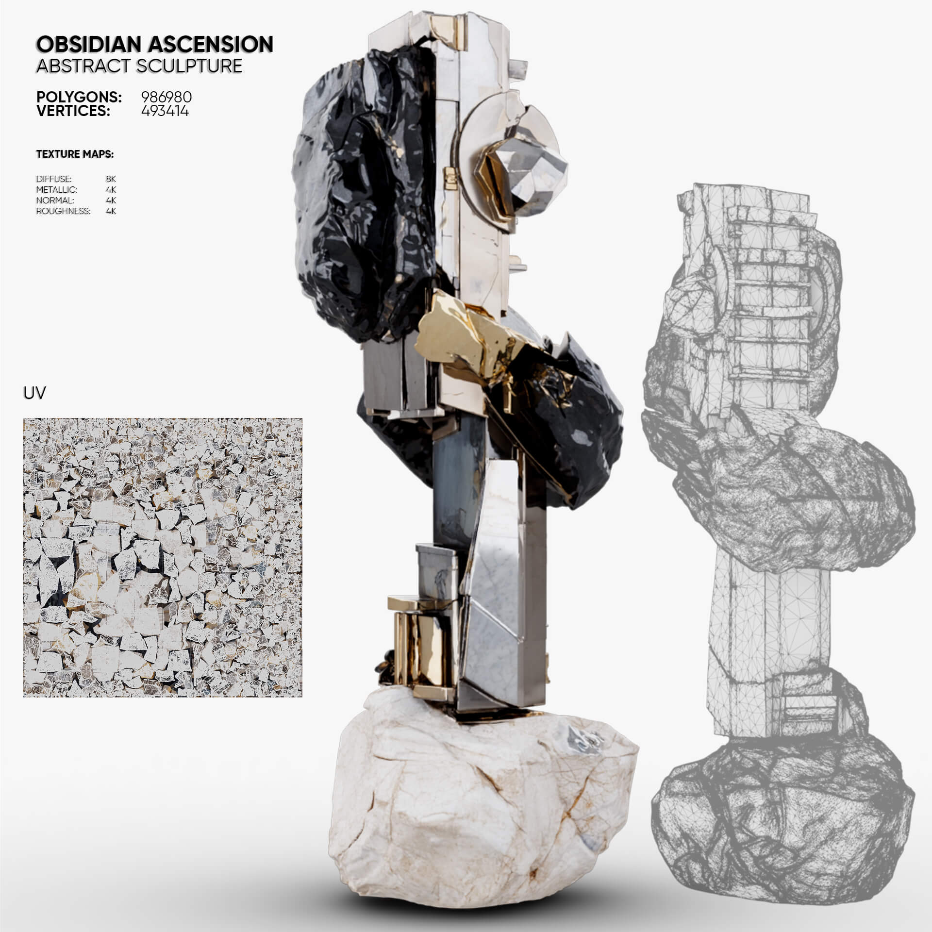 Abstract Sculpture - Obsidian Ascension 3D Model