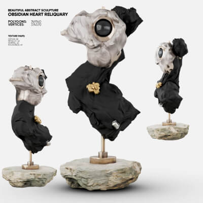 Abstract Sculpture - Obsidian Heart Reliquary
