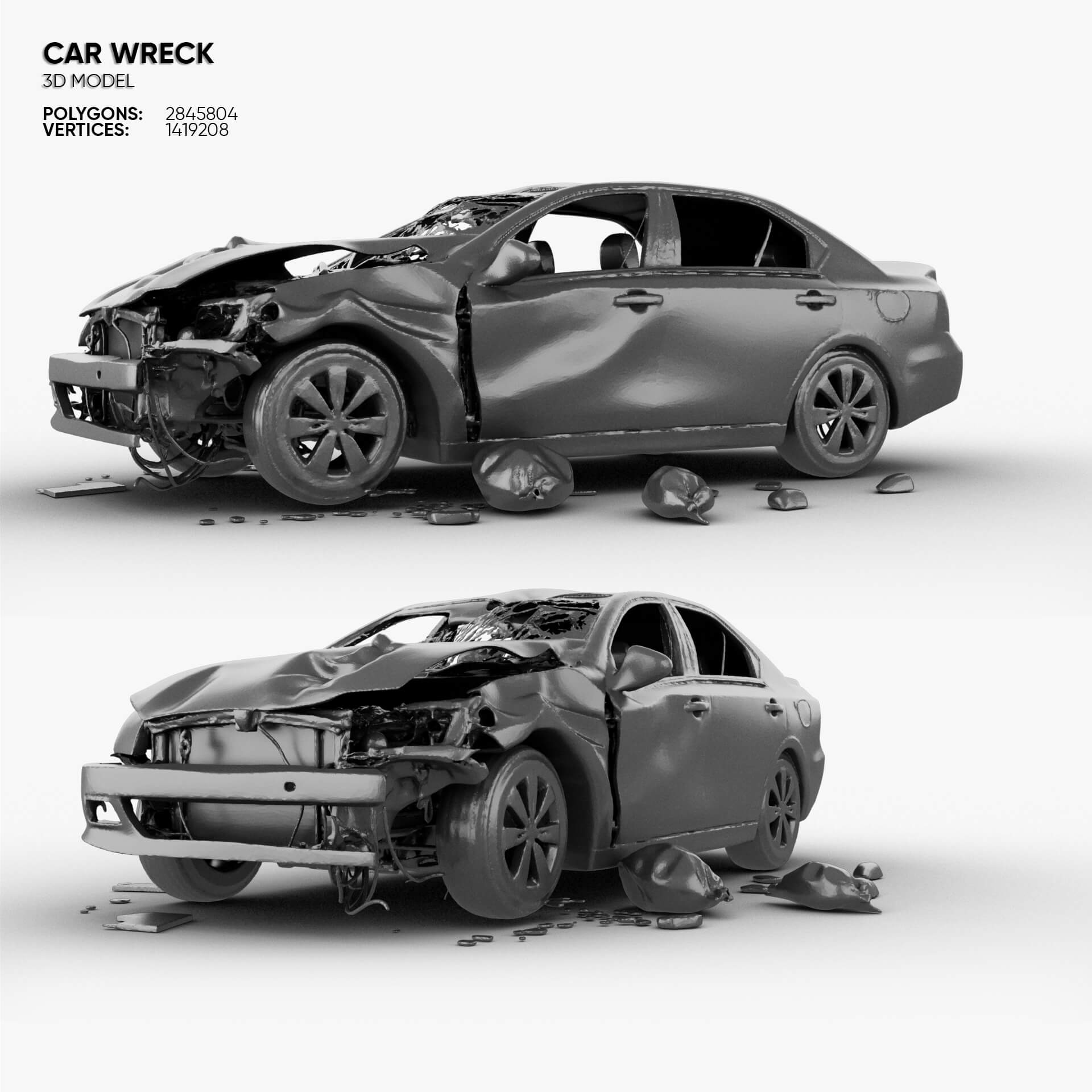 Car Wreck 3D Model 3D Model