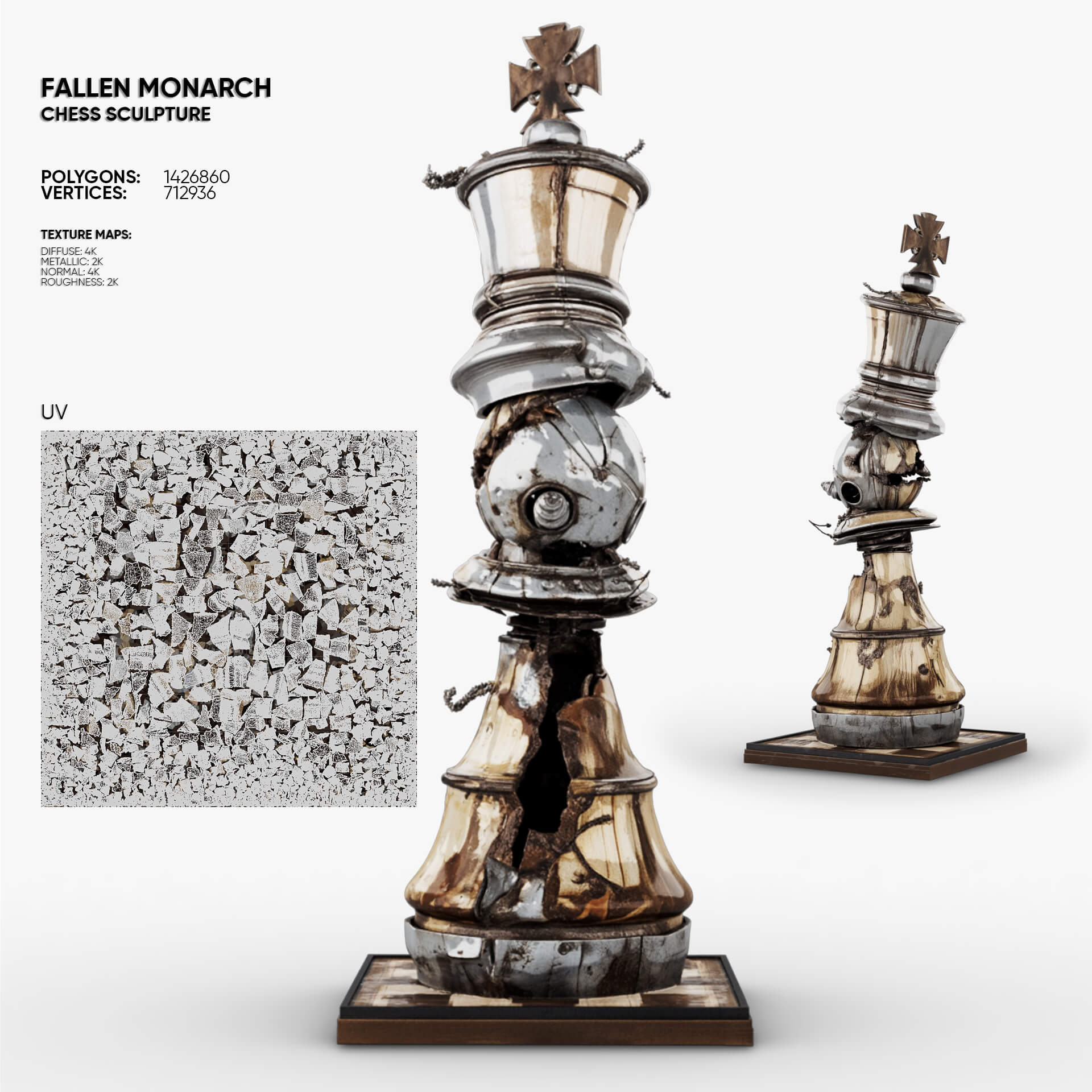 Fallen Monarch - Chess Sculpture 3D Model