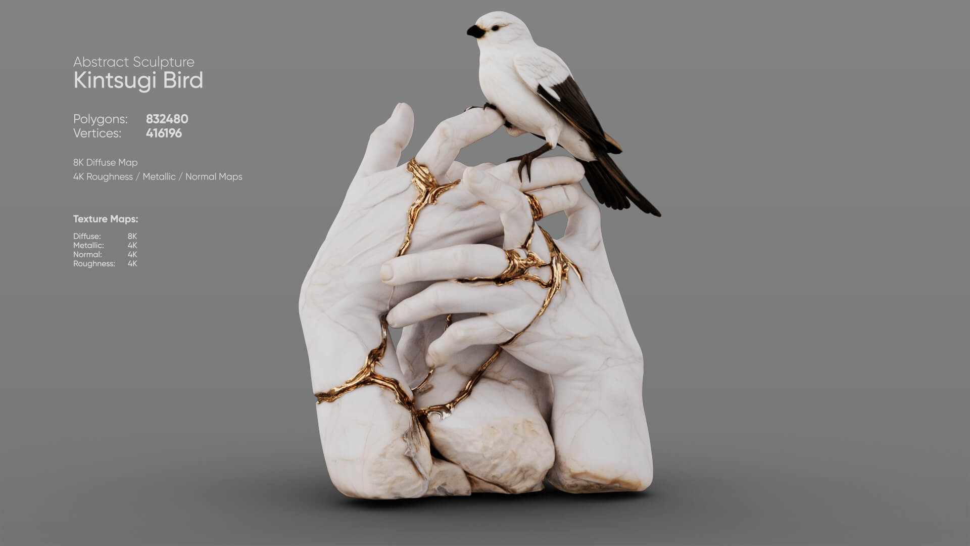 Kintsugi Bird 3D Model