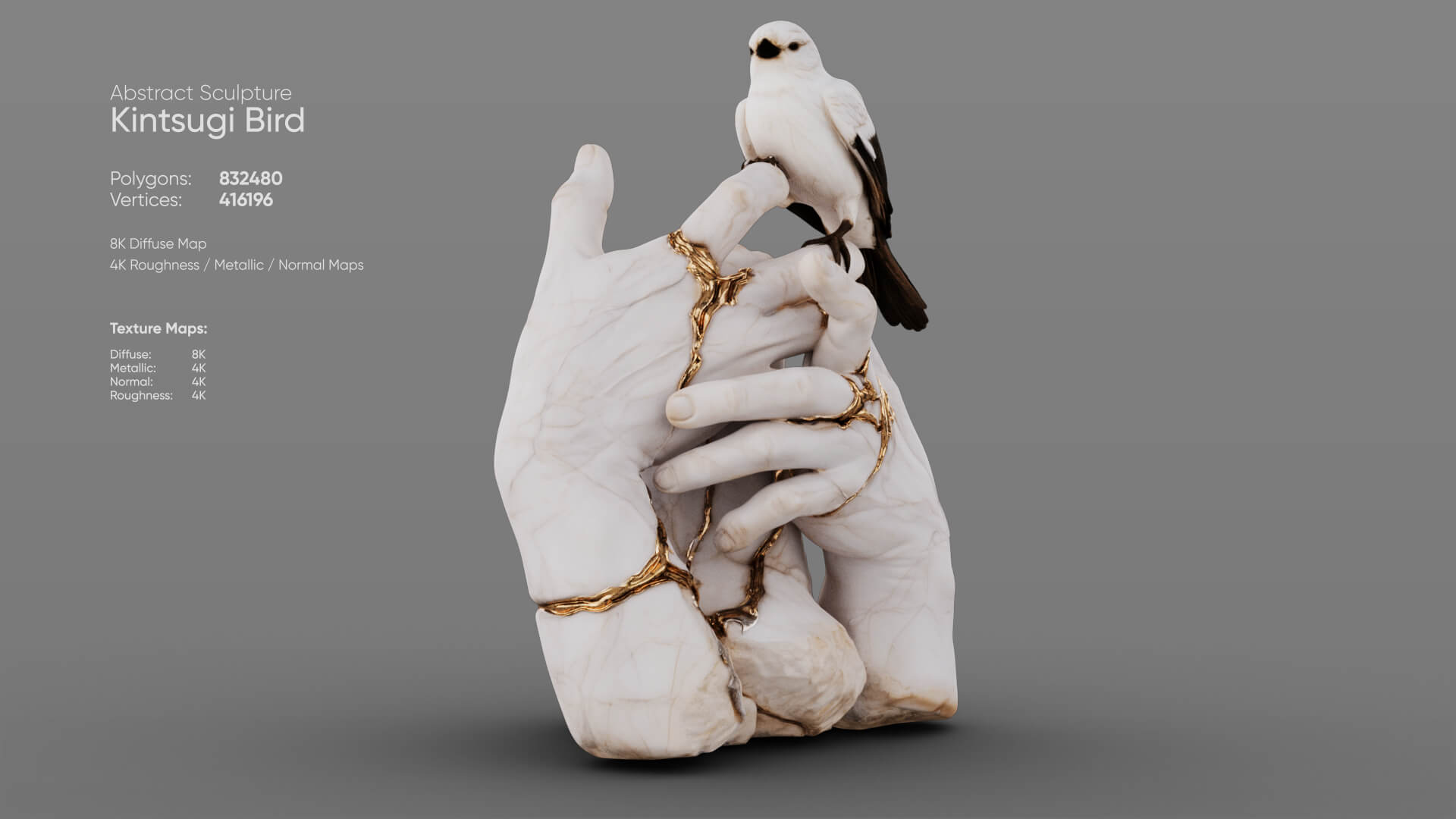 Kintsugi Bird 3D Model