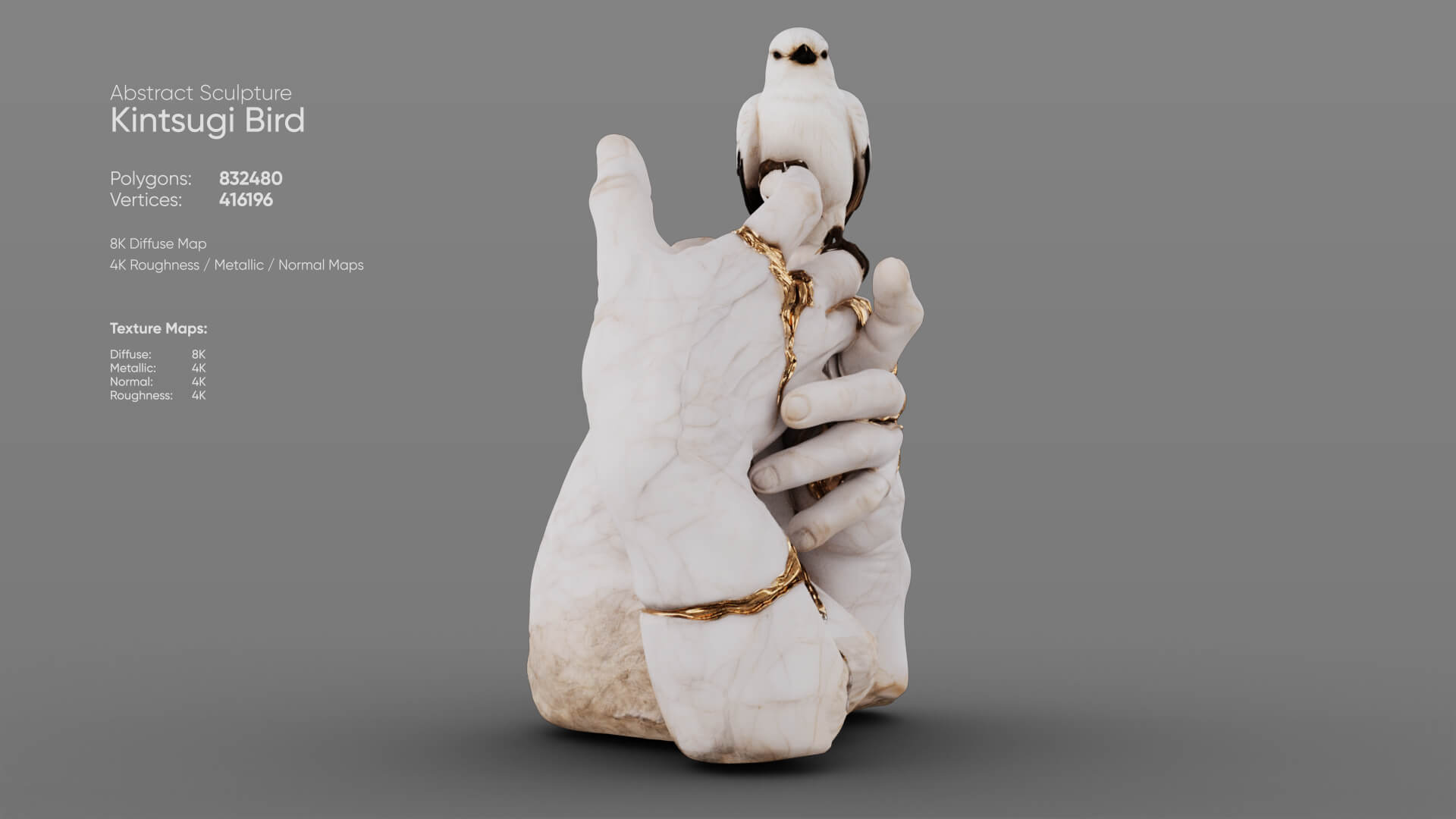 Kintsugi Bird 3D Model