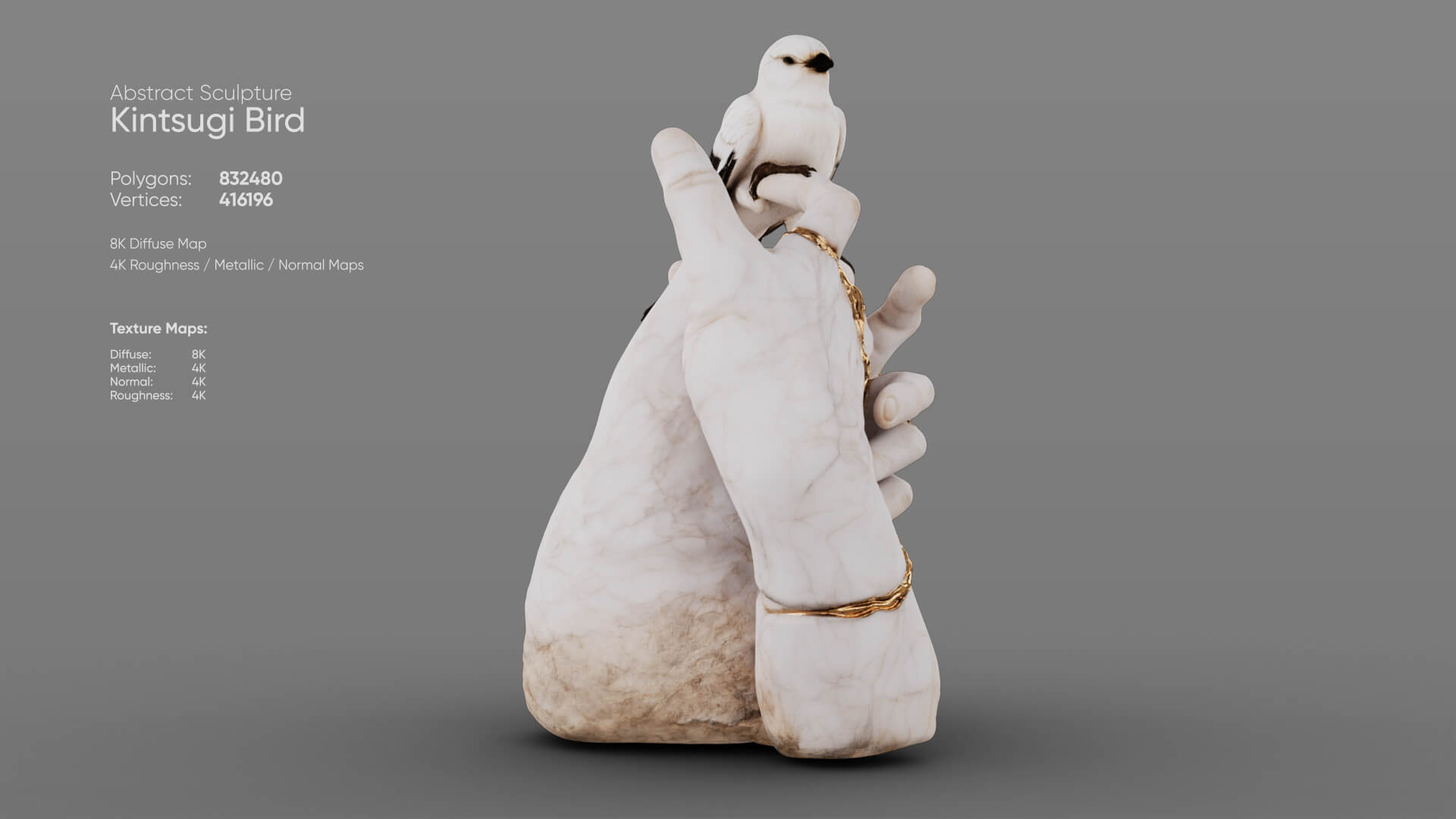 Kintsugi Bird 3D Model