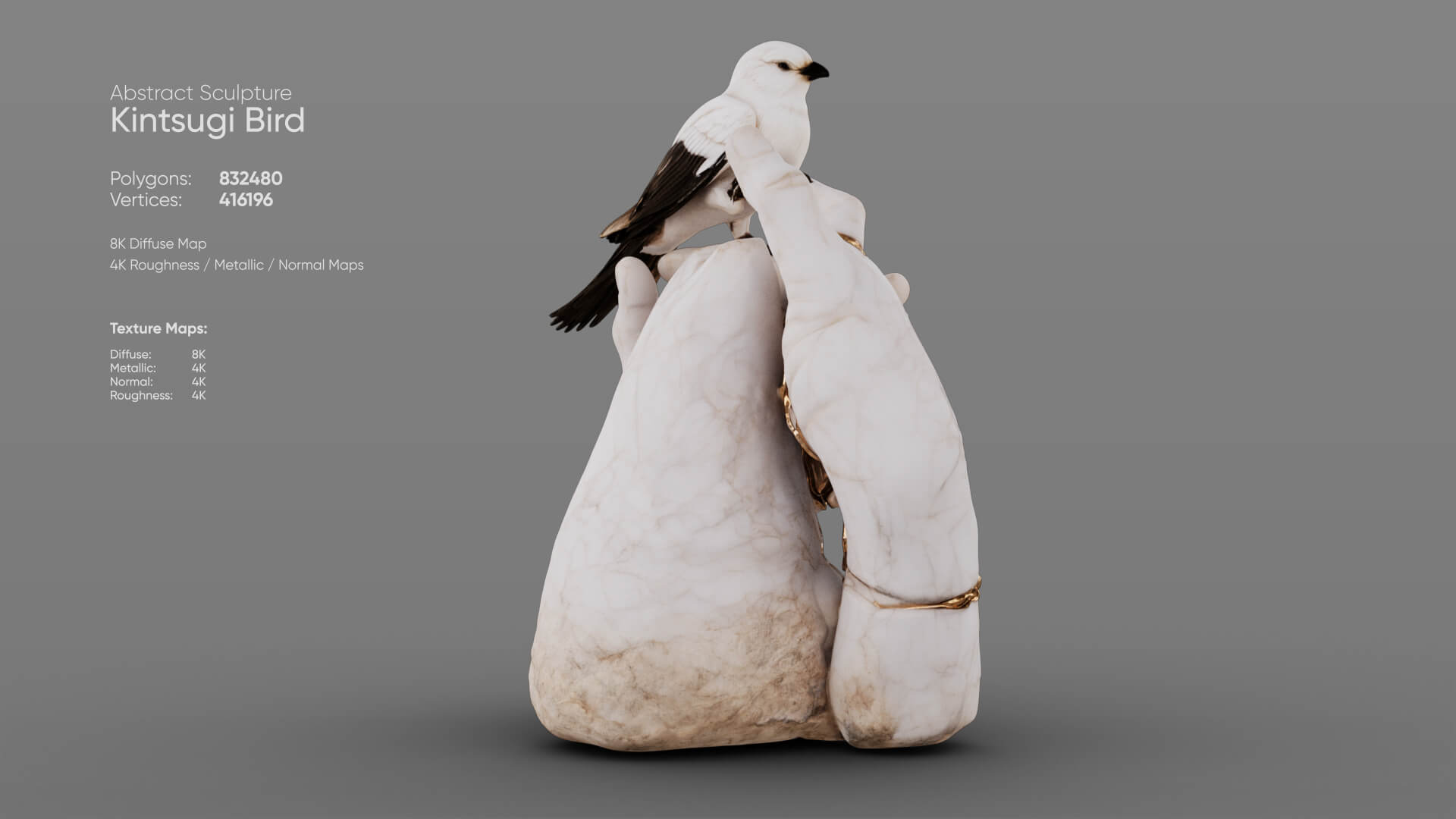 Kintsugi Bird 3D Model
