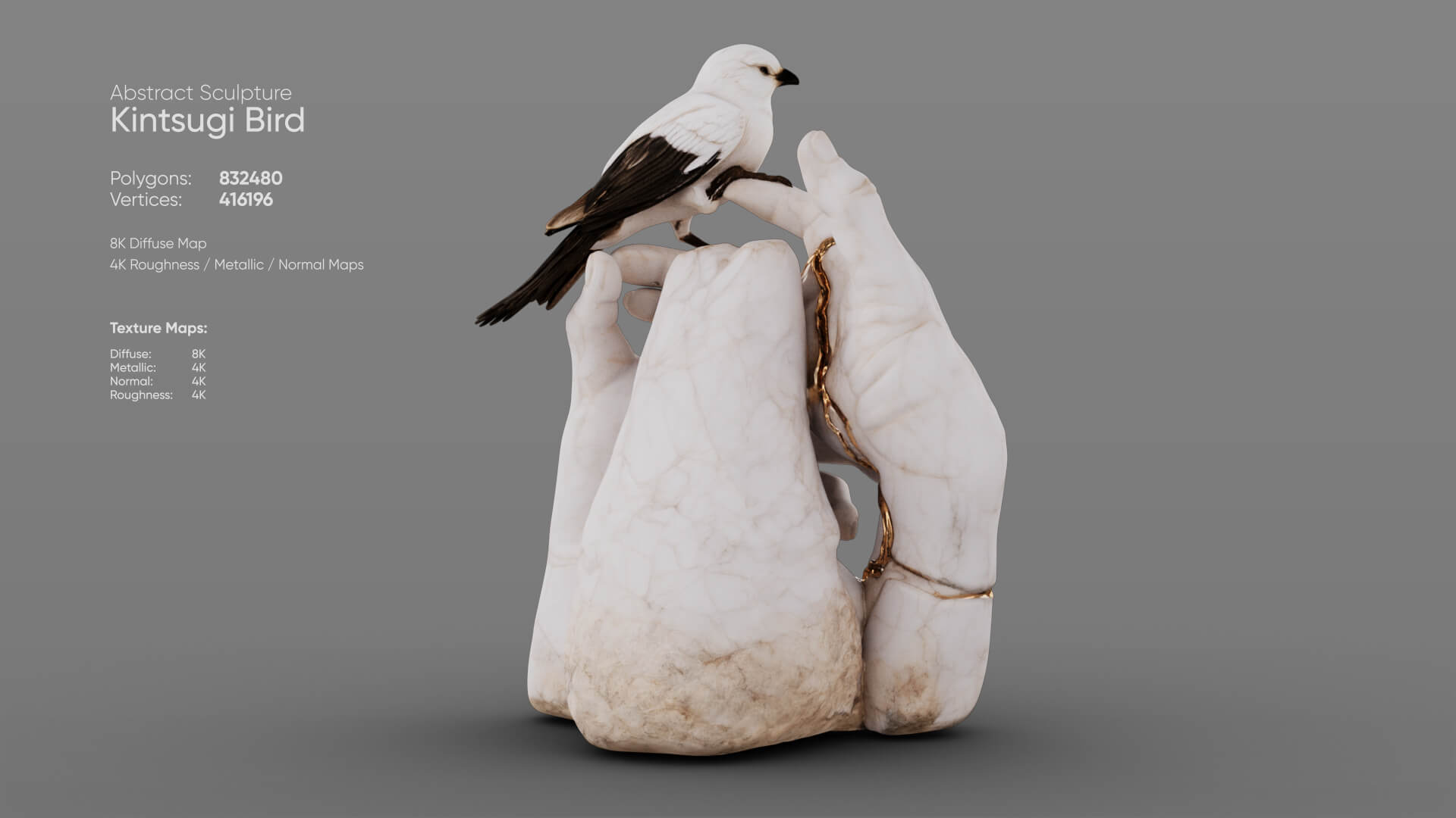 Kintsugi Bird 3D Model