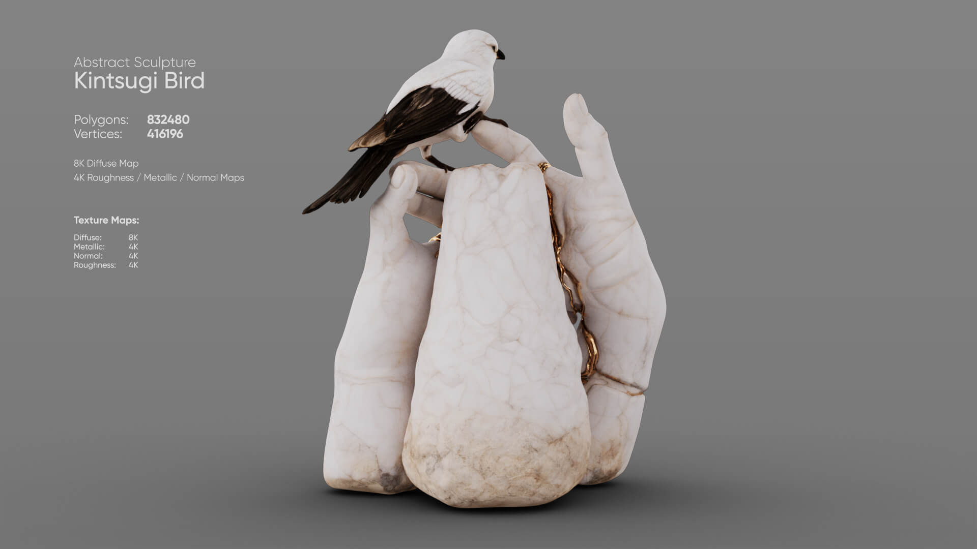 Kintsugi Bird 3D Model