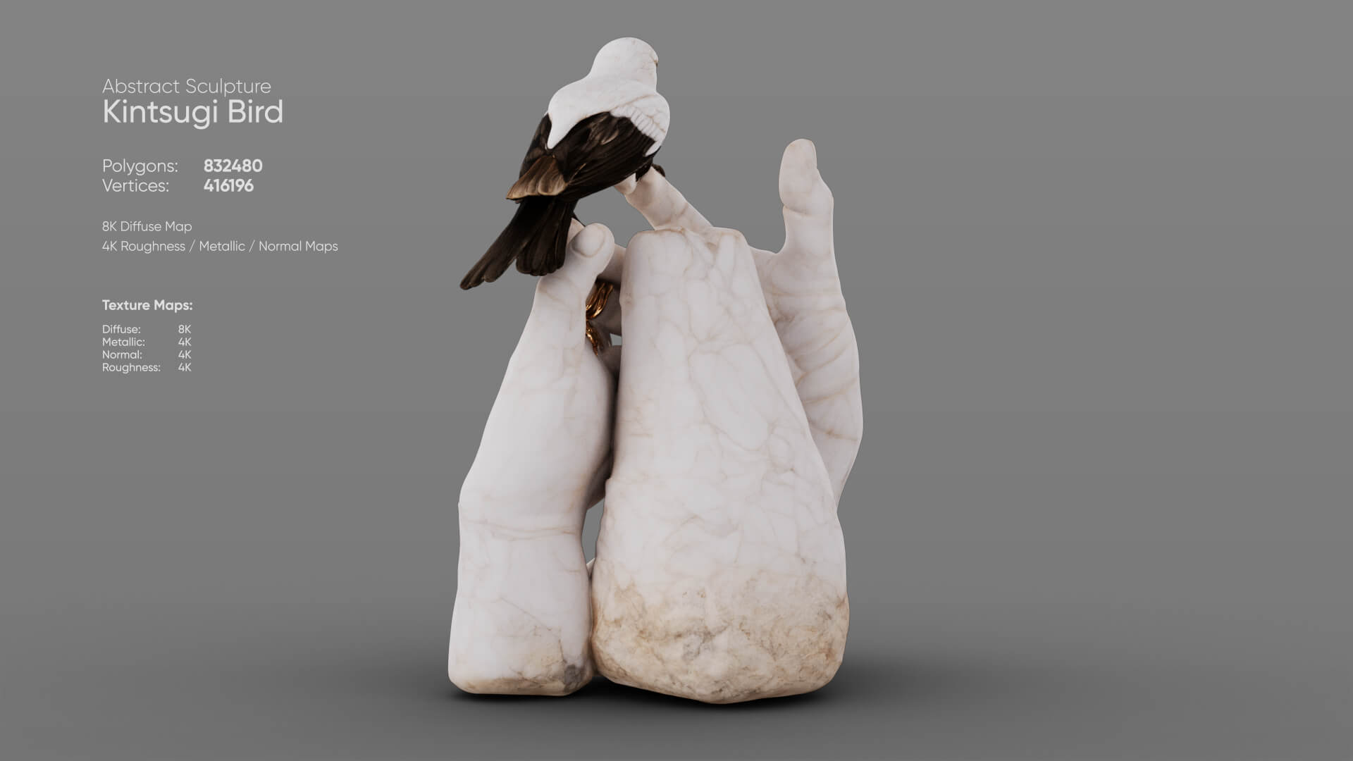 Kintsugi Bird 3D Model