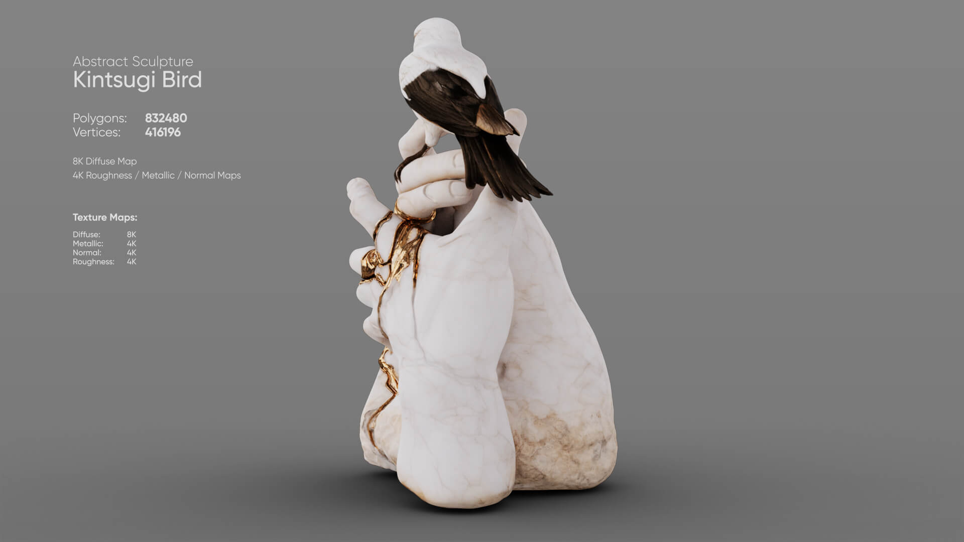 Kintsugi Bird 3D Model
