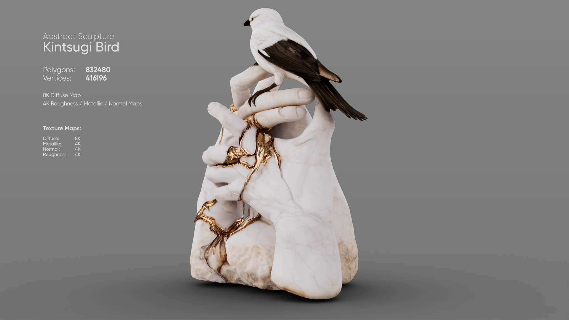 Kintsugi Bird 3D Model