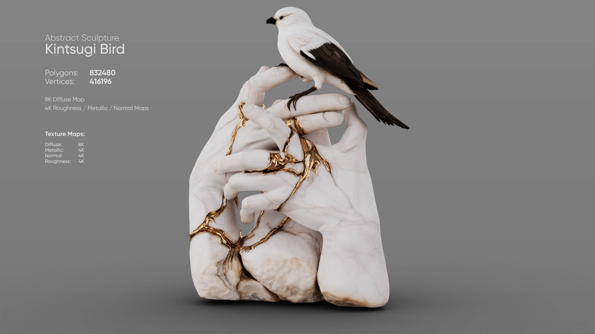 Kintsugi Bird 3D Model