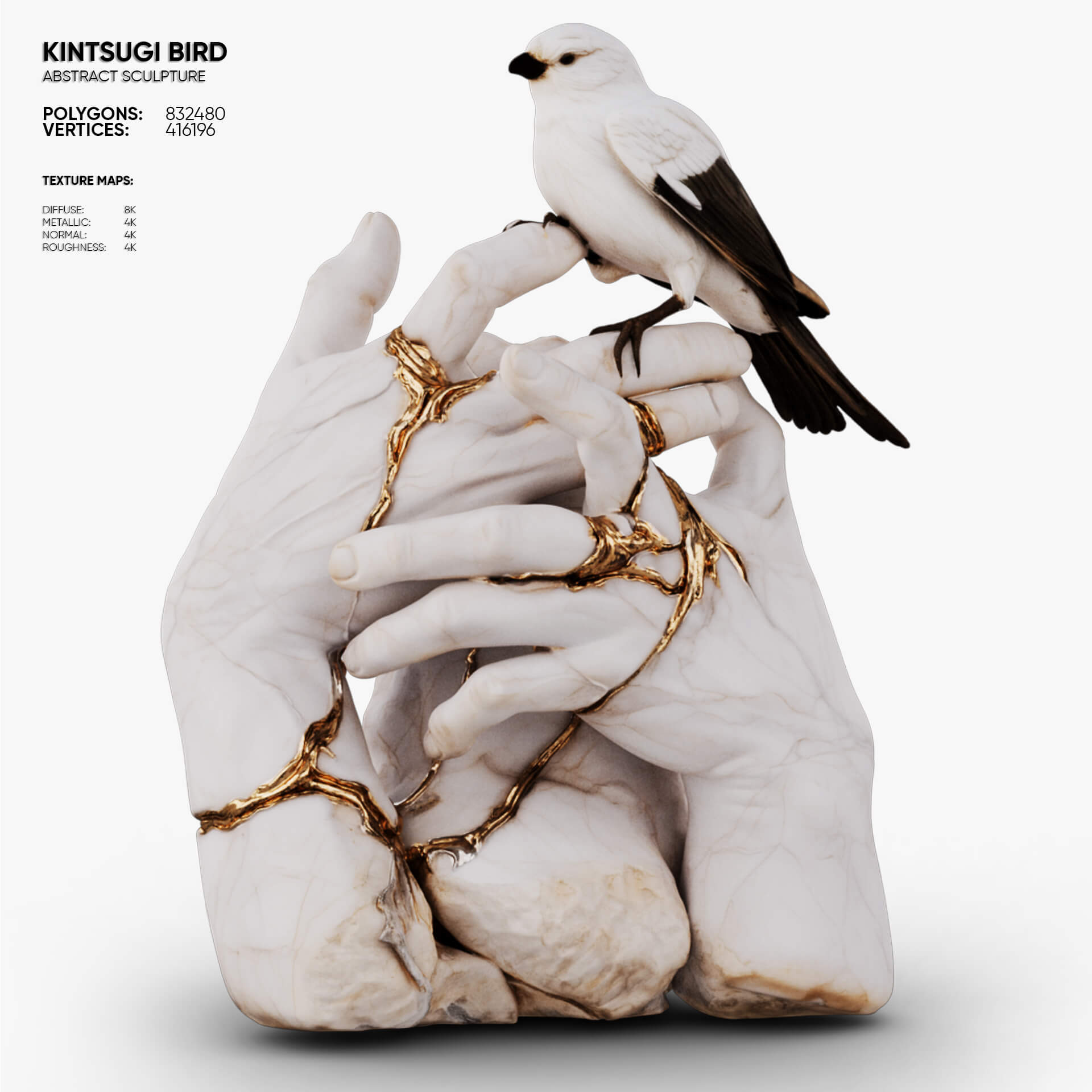 Kintsugi Bird 3D Model