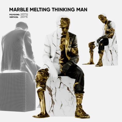Marble Melting Thinking Man Sculpture