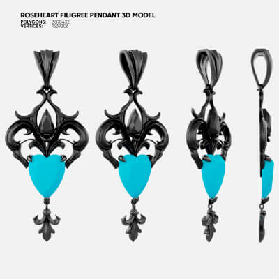 Roseheart Filigree Pendant 3D Model