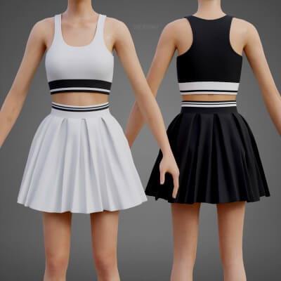 Black and White Sportswear Outfit – Sports Bra Mini Skirt